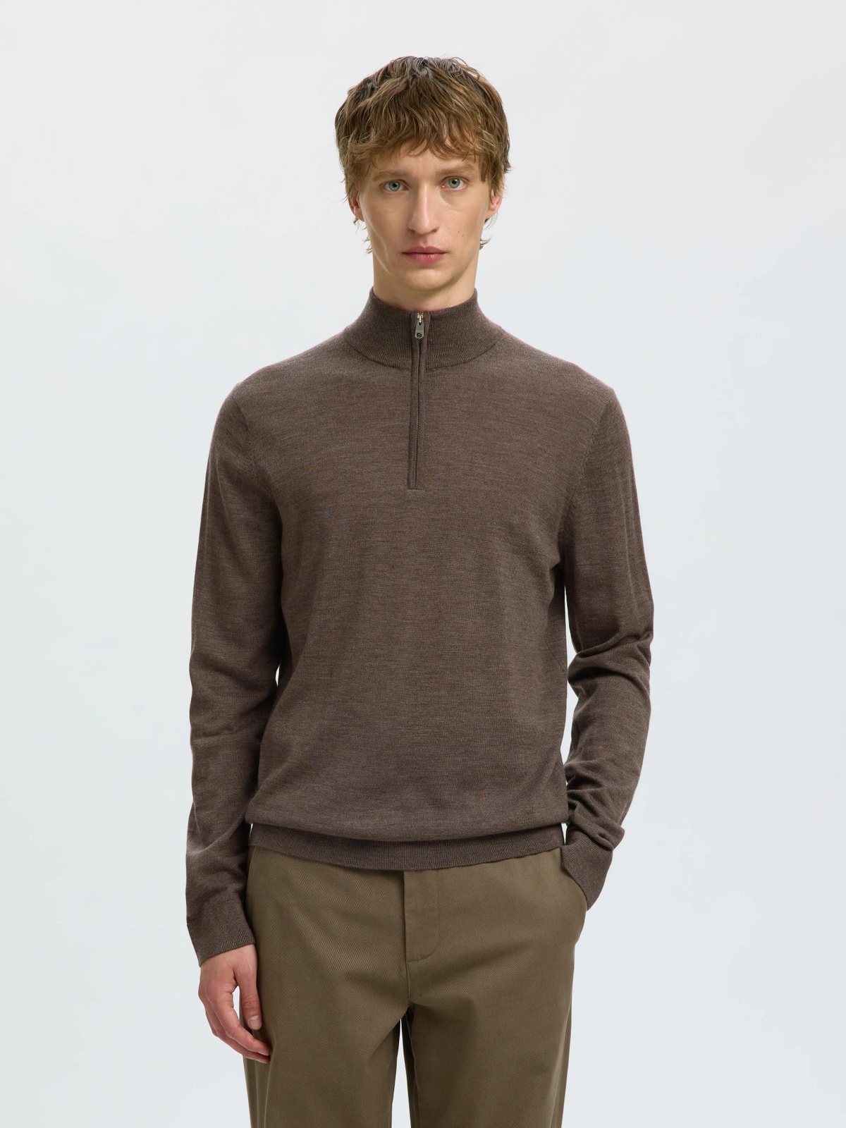 Selected Homme Tray Long Sleeve Knit Merino Half Zip Delicioso
