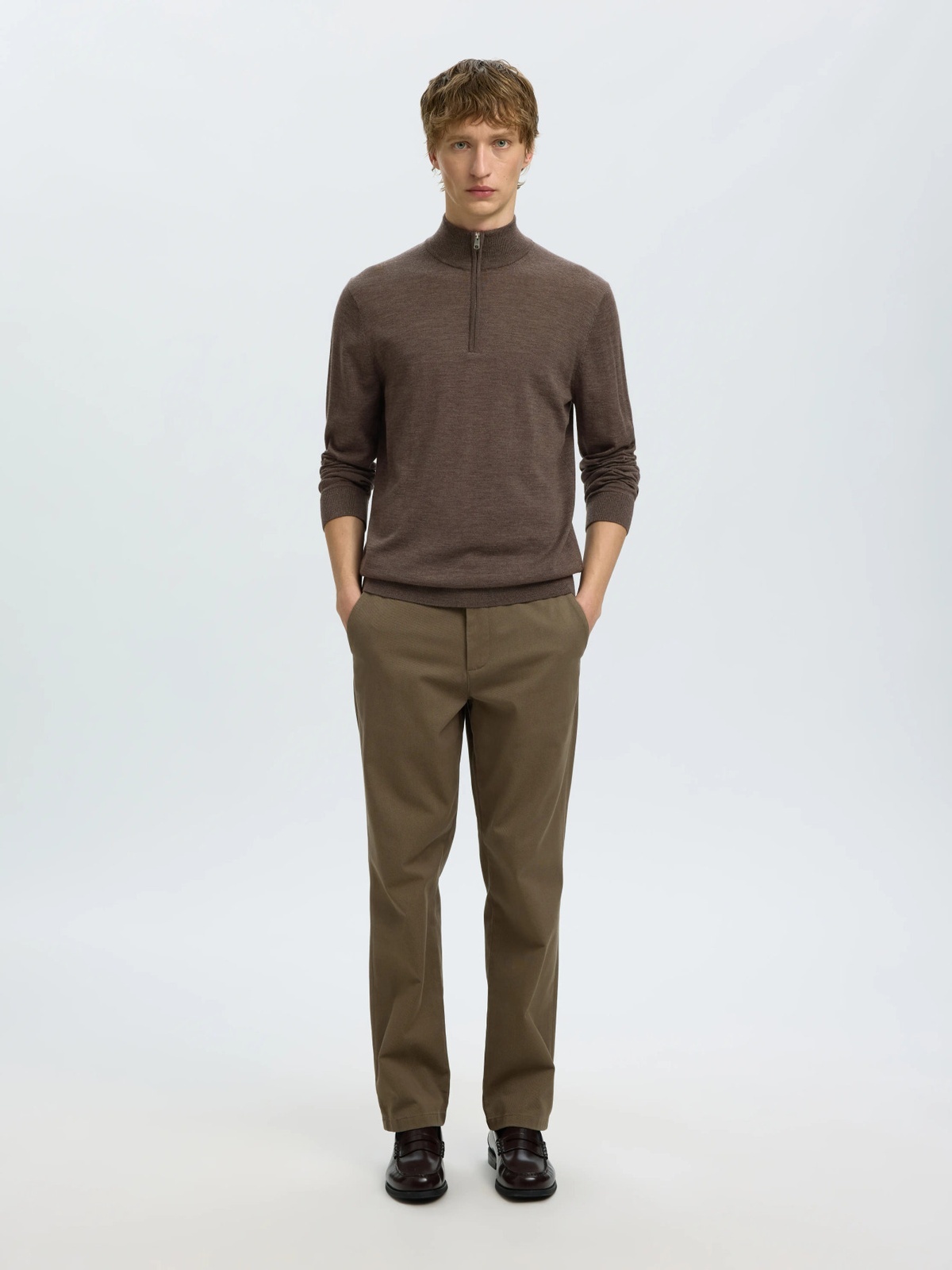 Selected Homme Tray Long Sleeve Knit Merino Half Zip Delicioso