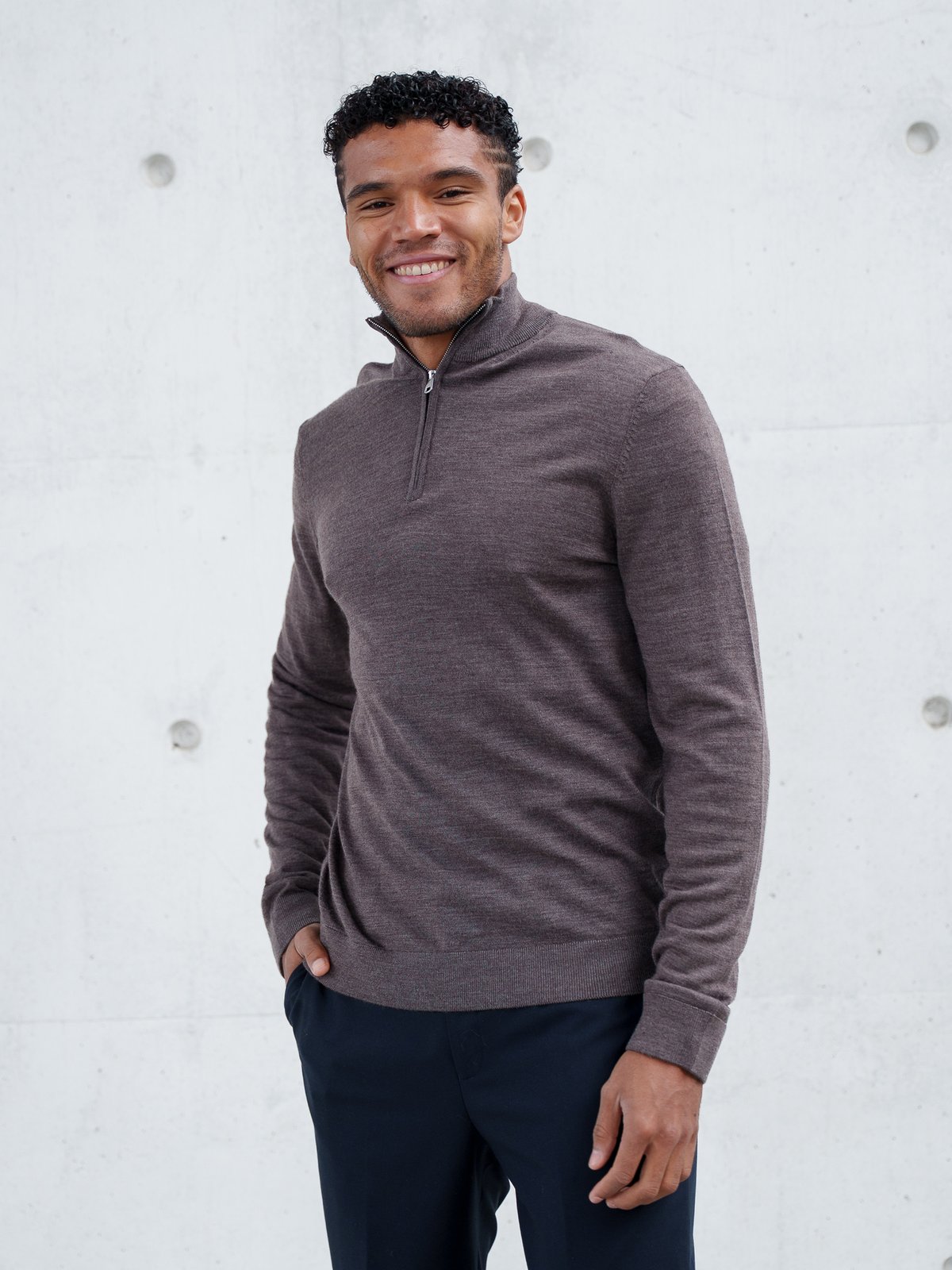 Selected Homme Tray Long Sleeve Knit Merino Half Zip Delicioso