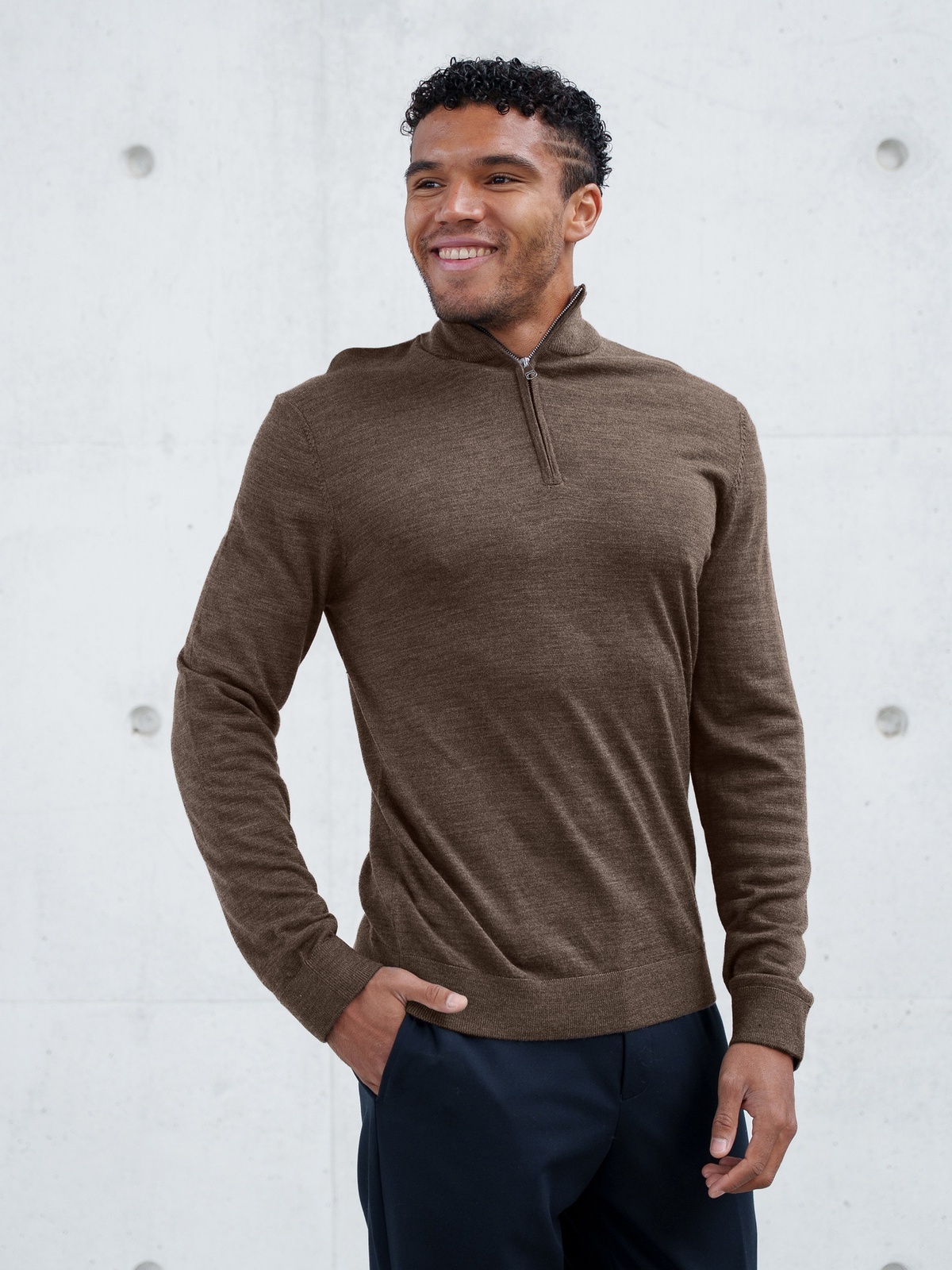 Selected Homme Tray Long Sleeve Knit Merino Half Zip Delicioso