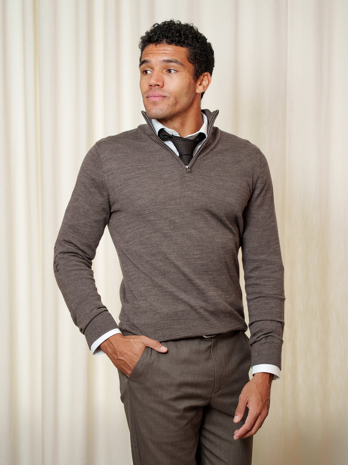 Selected Homme Tray Long Sleeve Knit Merino Half Zip Delicioso