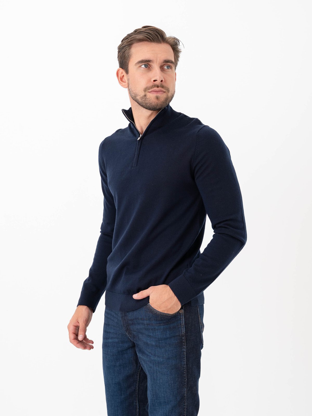 Selected Homme Tray Long Sleeve Knit Merino Half Zip Navy Blazer