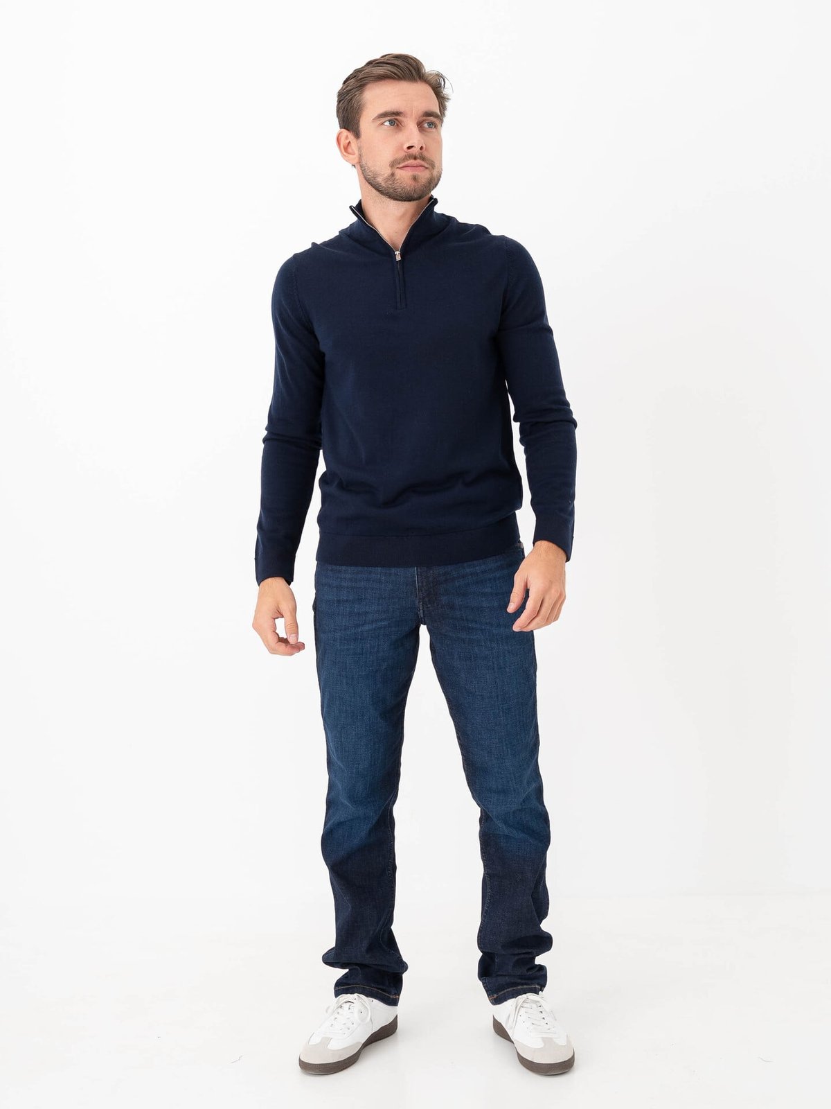 Selected Homme Tray Long Sleeve Knit Merino Half Zip Navy Blazer