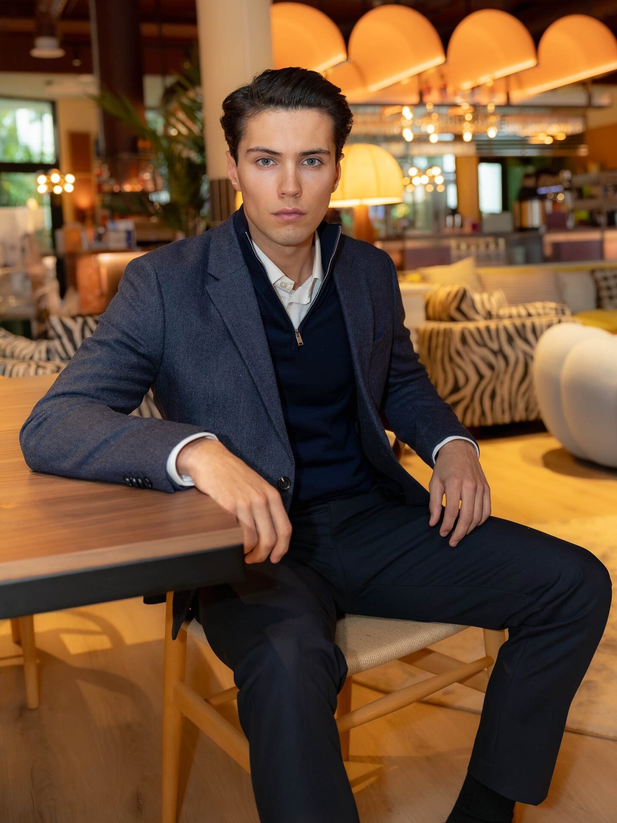 Selected Homme Tray Long Sleeve Knit Merino Half Zip Navy Blazer
