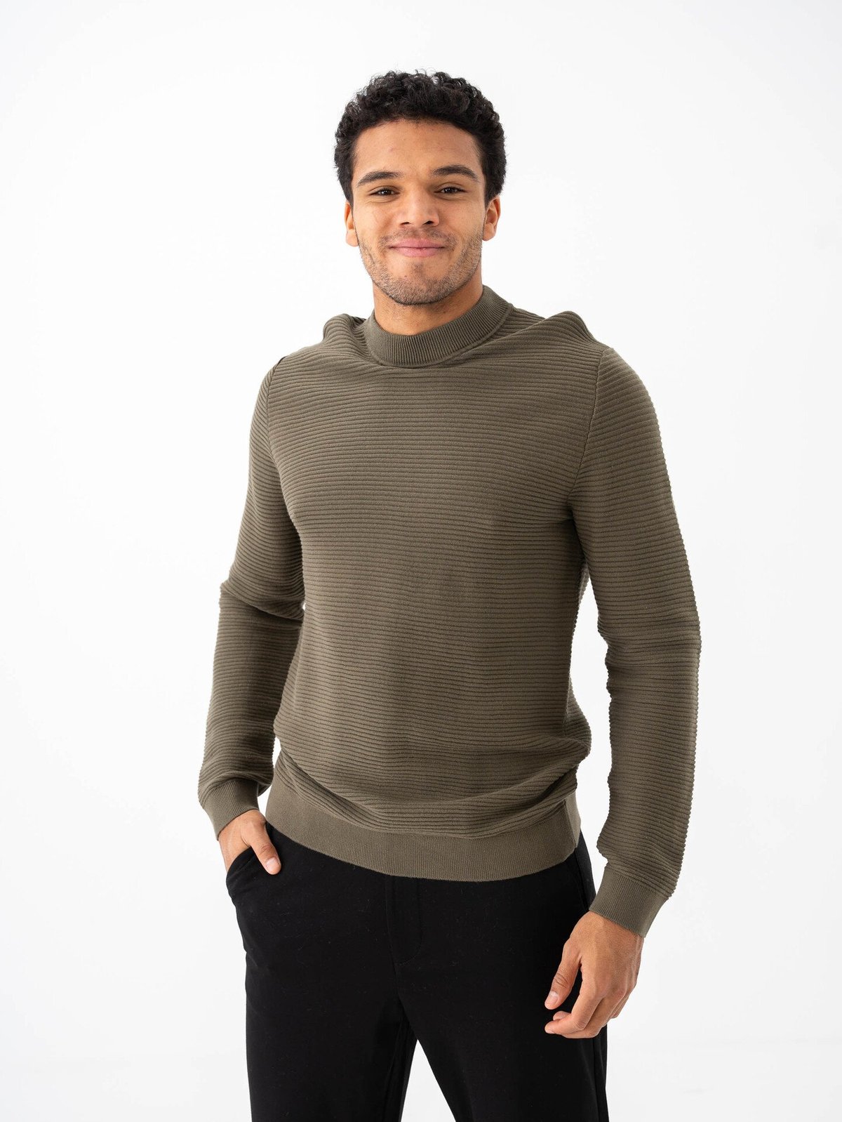 Selected Homme Tion Long Sleeve Knit Structure Mock Neck Kalamata