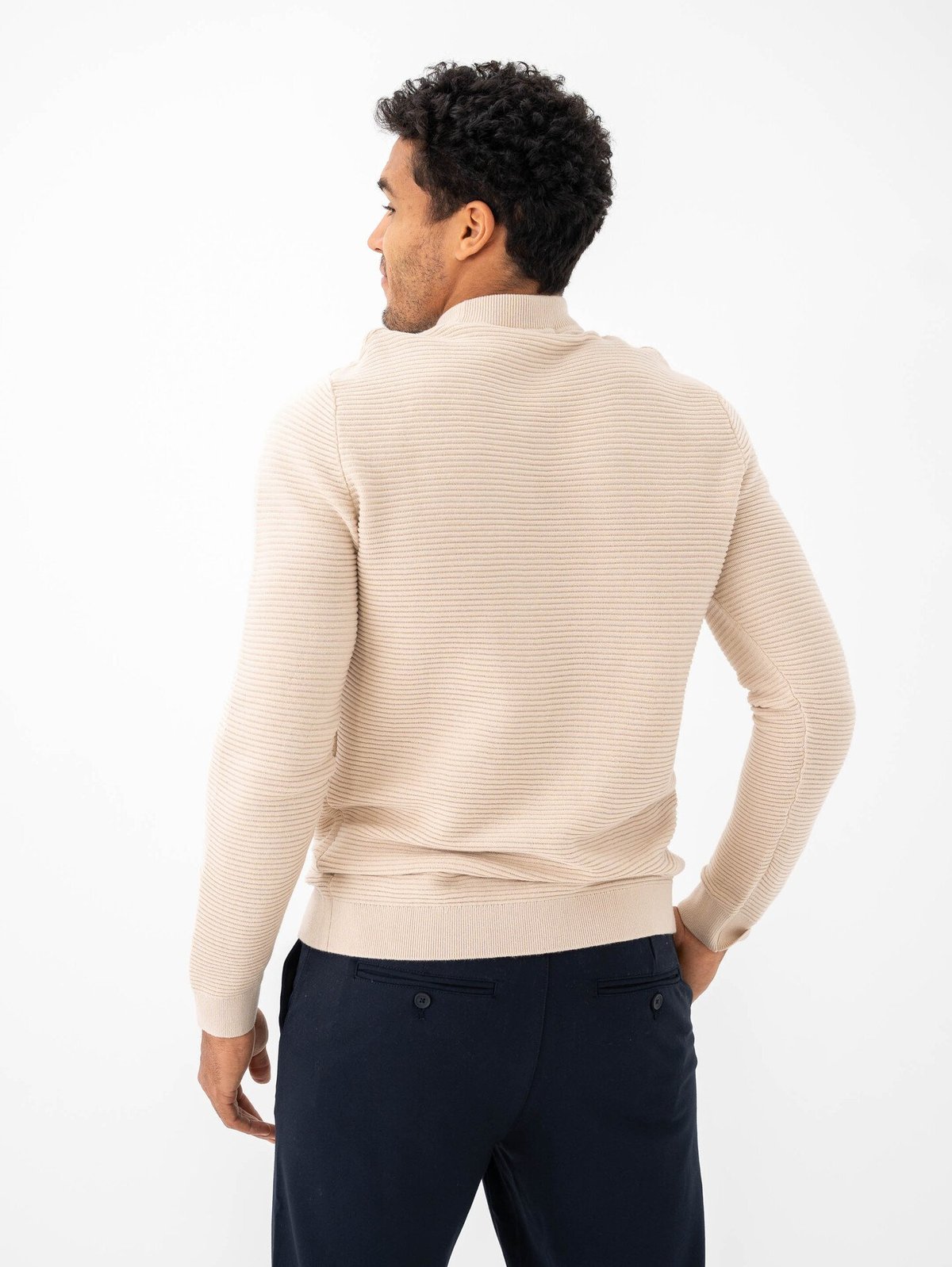 Selected Homme Tion Long Sleeve Knit Structure Mock Neck Oatmeal