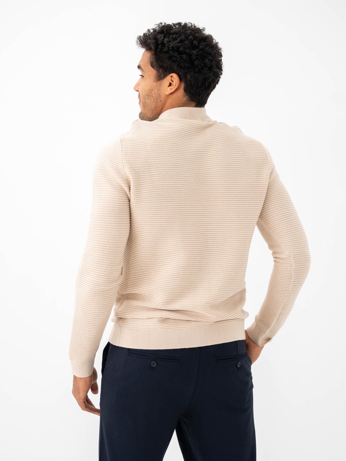 Selected Homme Tion Long Sleeve Knit Structure Mock Neck Oatmeal