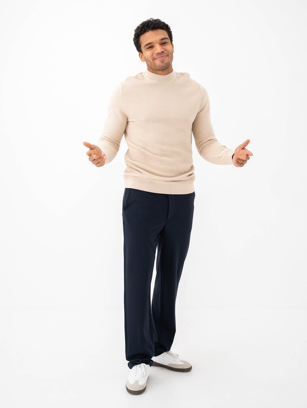 Selected Homme Tion Long Sleeve Knit Structure Mock Neck Oatmeal