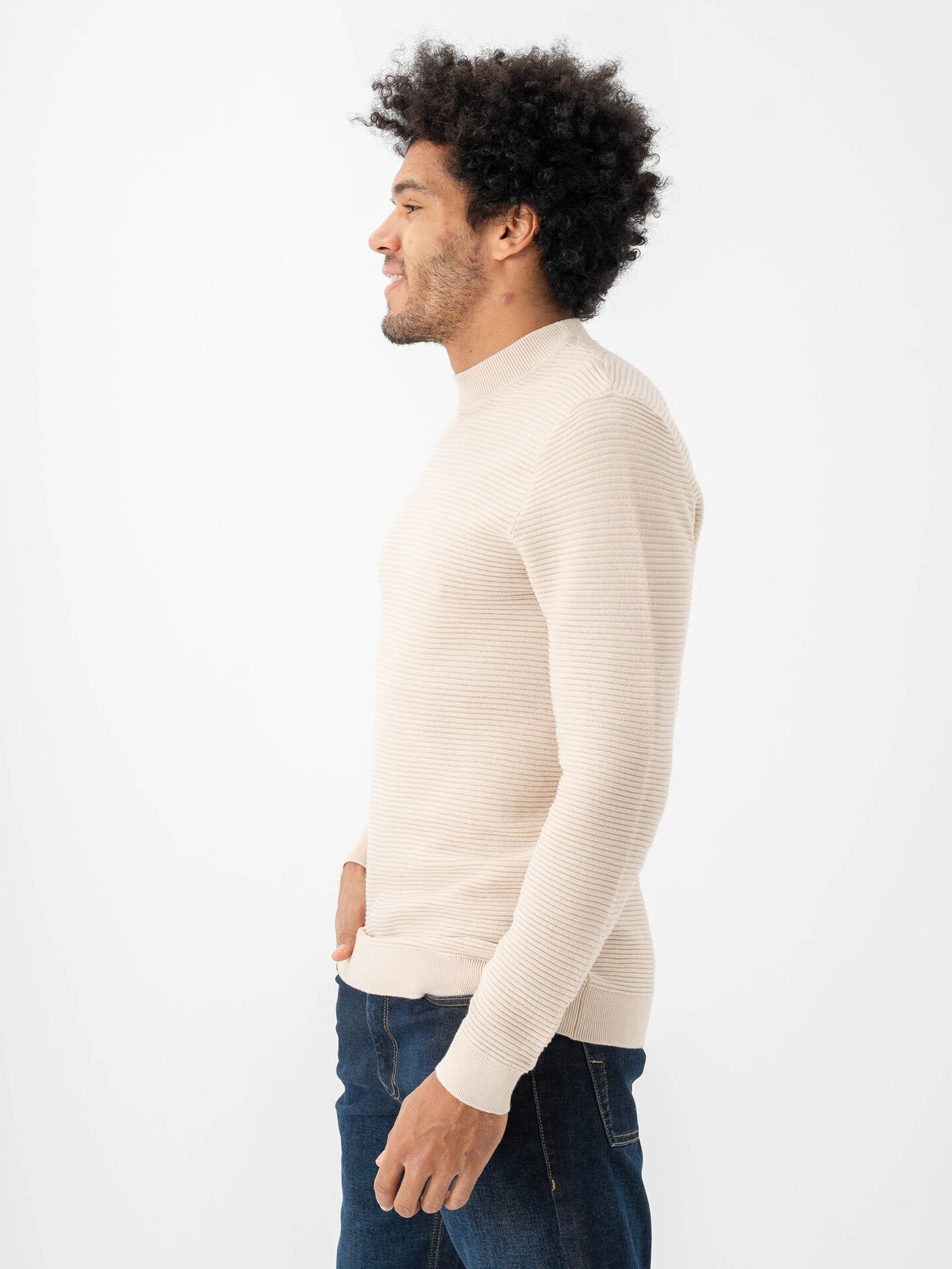 Selected Homme Tion Long Sleeve Knit Structure Mock Neck Oatmeal