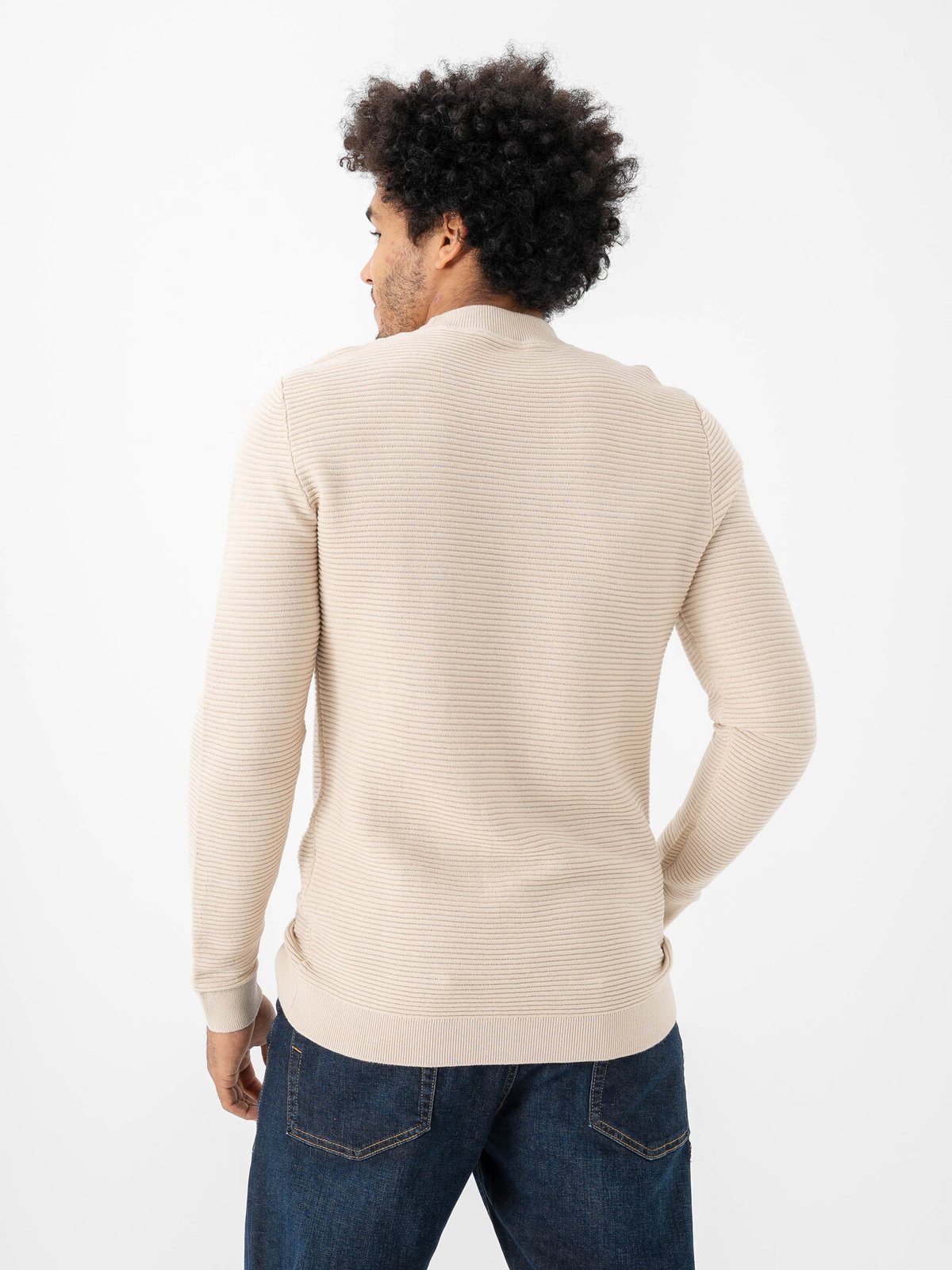 Selected Homme Tion Long Sleeve Knit Structure Mock Neck Oatmeal