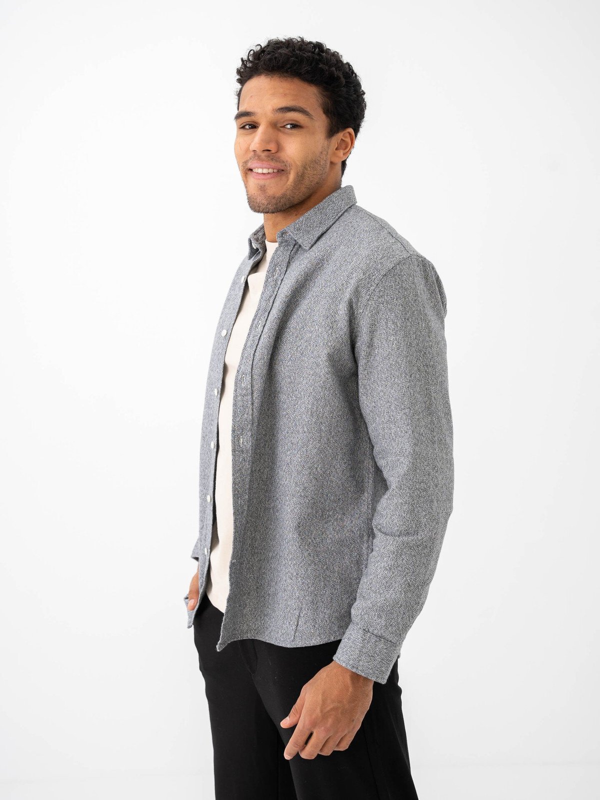 Selected Homme Reg-Owen Flannel Mix Shirt Long Sleeve Grey Melange Twisted