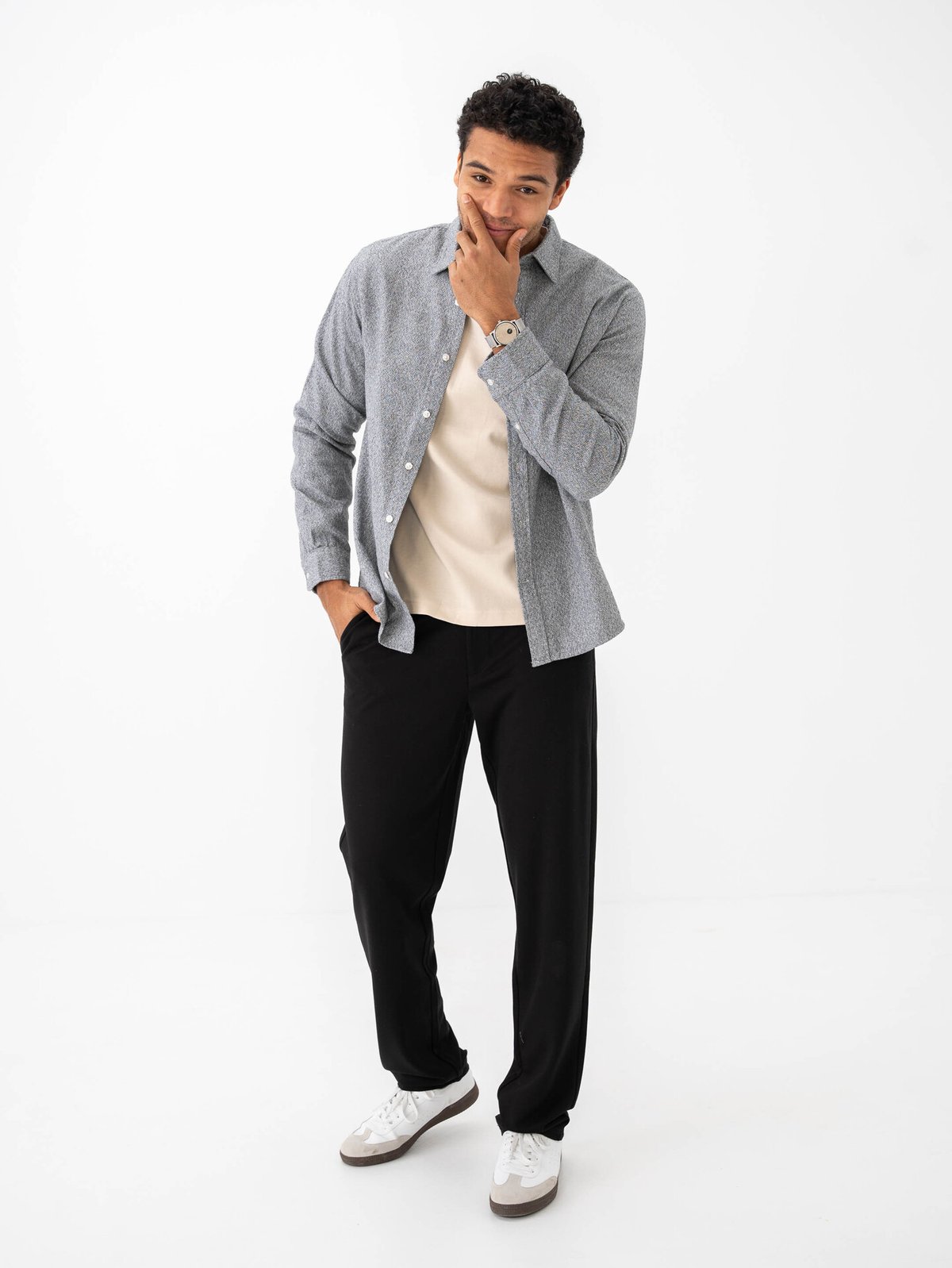 Selected Homme Reg-Owen Flannel Mix Shirt Long Sleeve Grey Melange Twisted