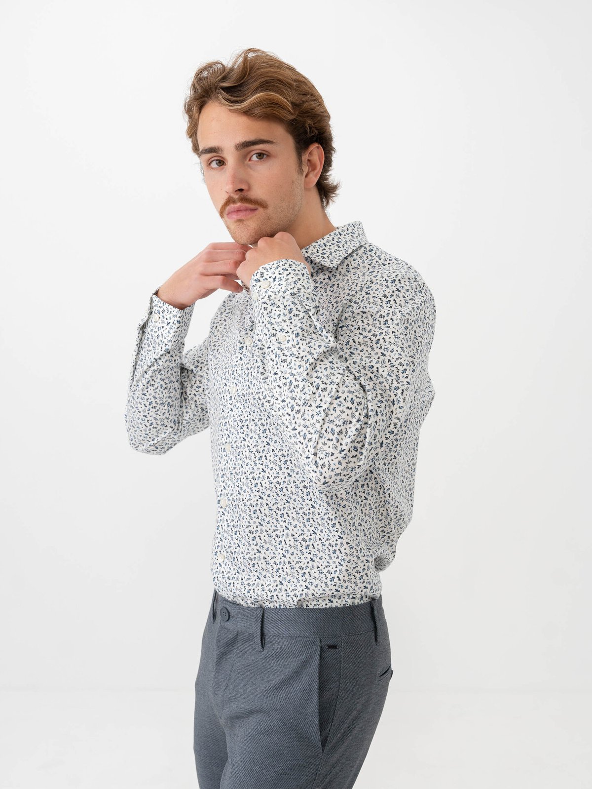 Selected Homme Slim Performance Shirt Long Sleeve Bright White Floral