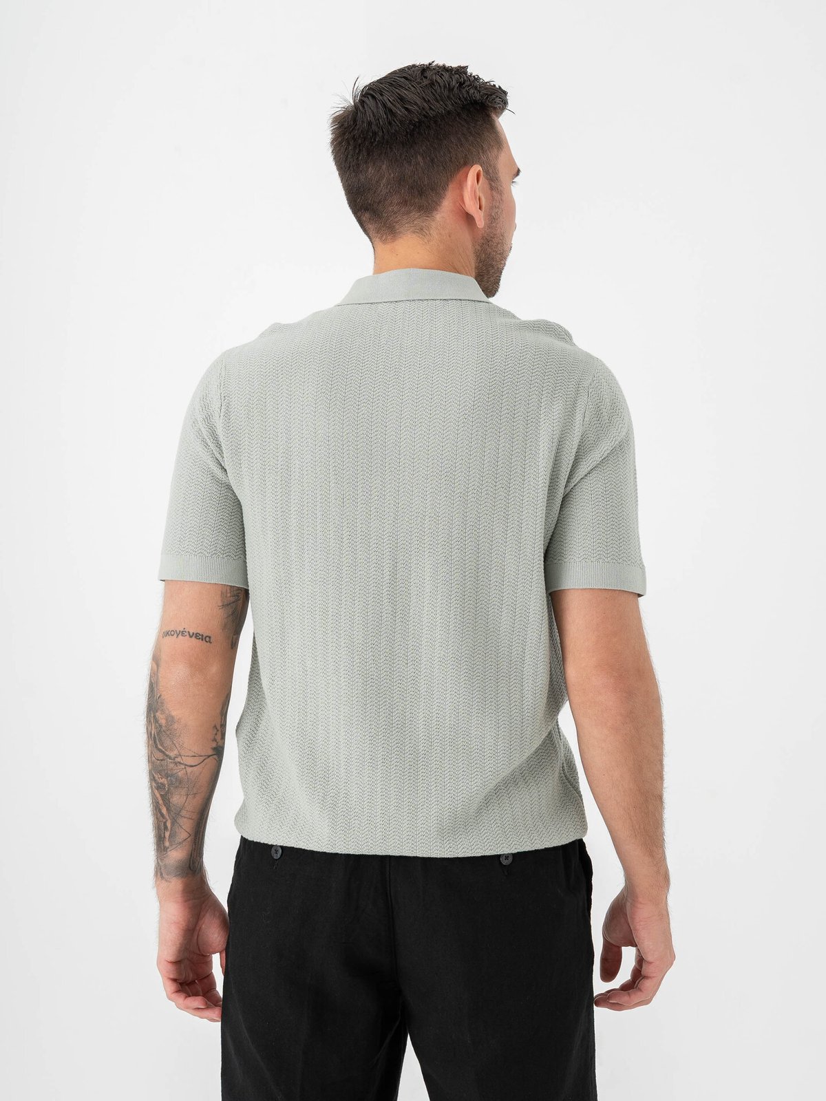 Selected Homme Cran Short Sleeve Knit Structure Zip Polo Aqua Gray