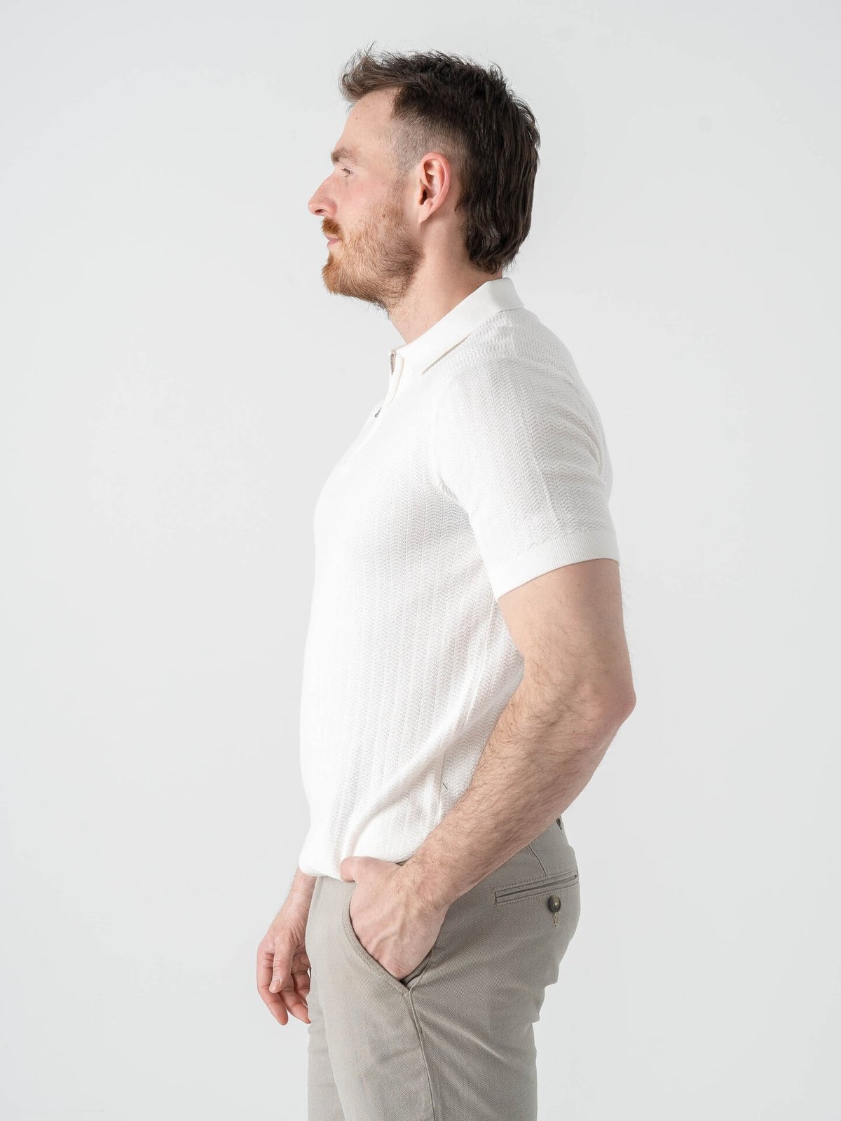 Selected Homme Cran Short Sleeve Knit Structure Zip Polo Egret