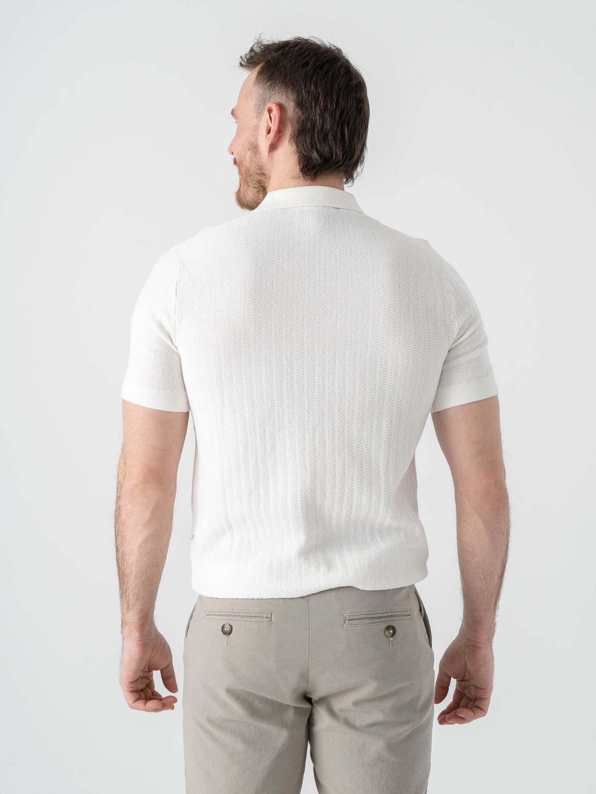 Selected Homme Cran Short Sleeve Knit Structure Zip Polo Egret