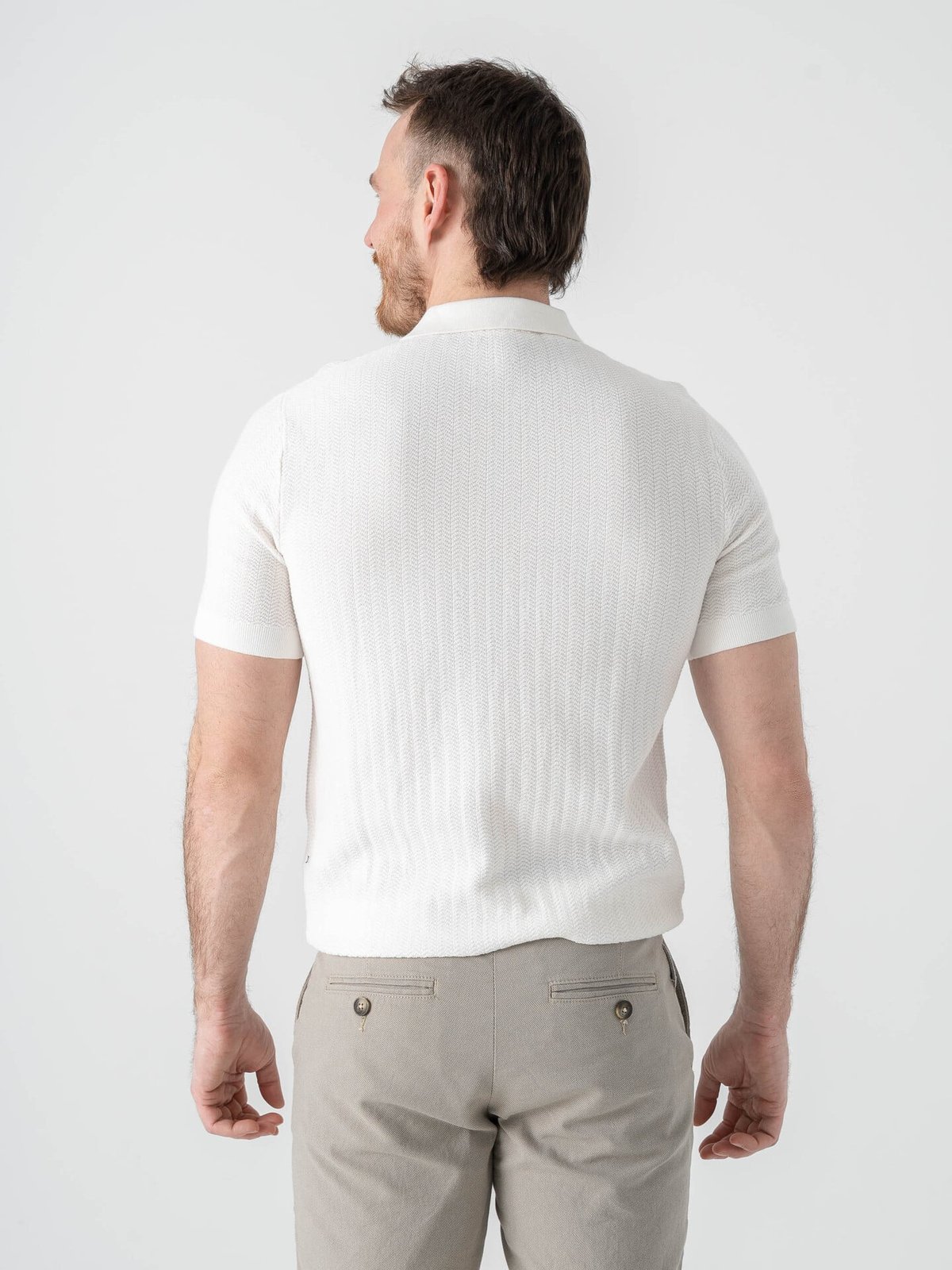 Selected Homme Cran Short Sleeve Knit Structure Zip Polo Egret