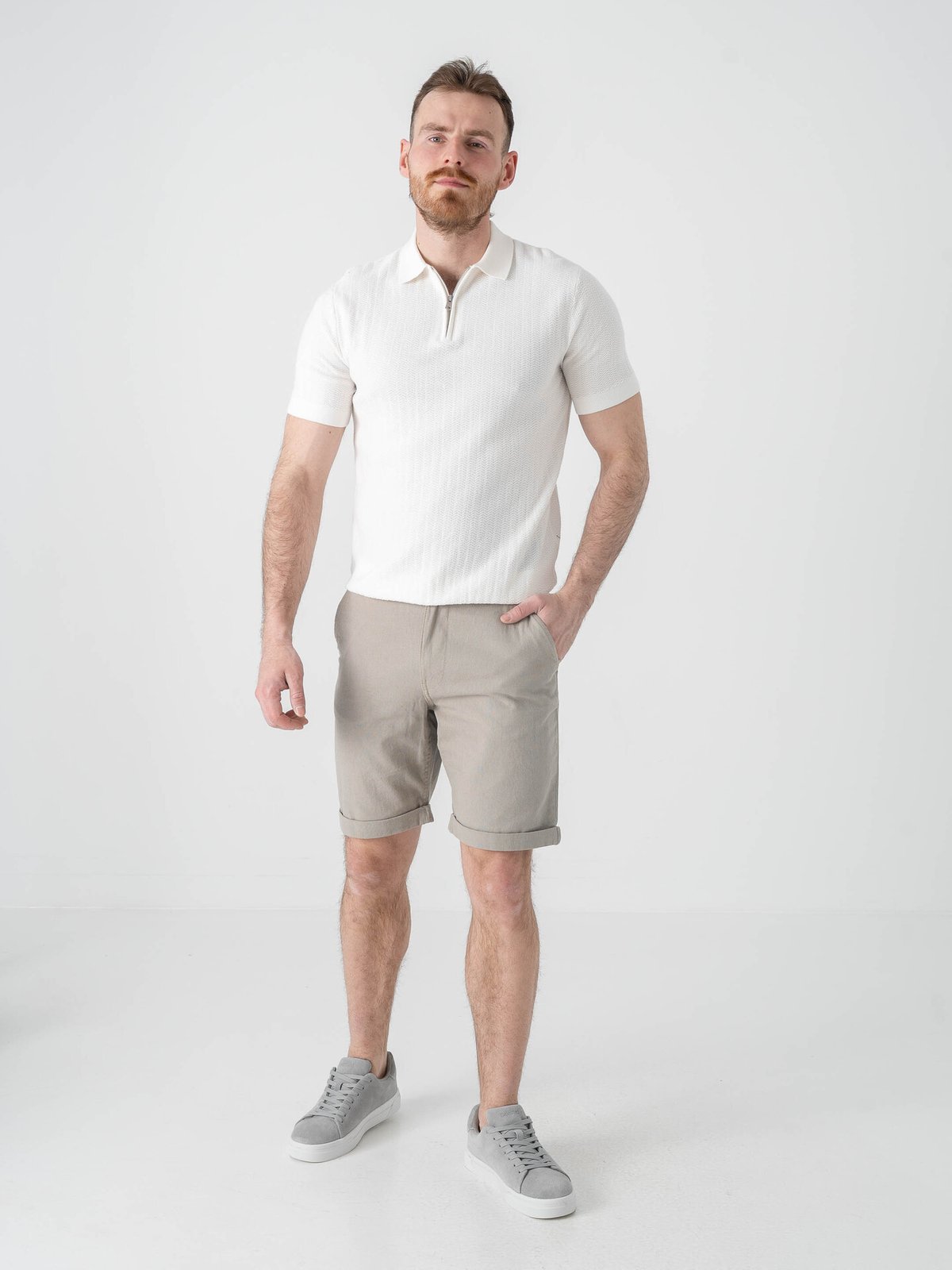 Selected Homme Cran Short Sleeve Knit Structure Zip Polo Egret