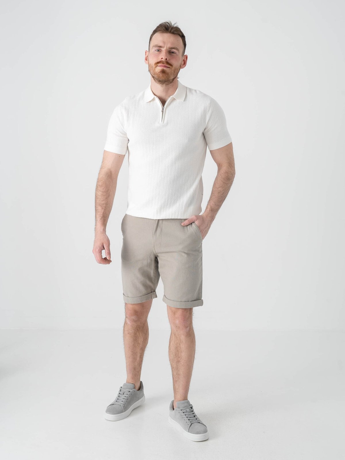 Selected Homme Cran Short Sleeve Knit Structure Zip Polo Egret
