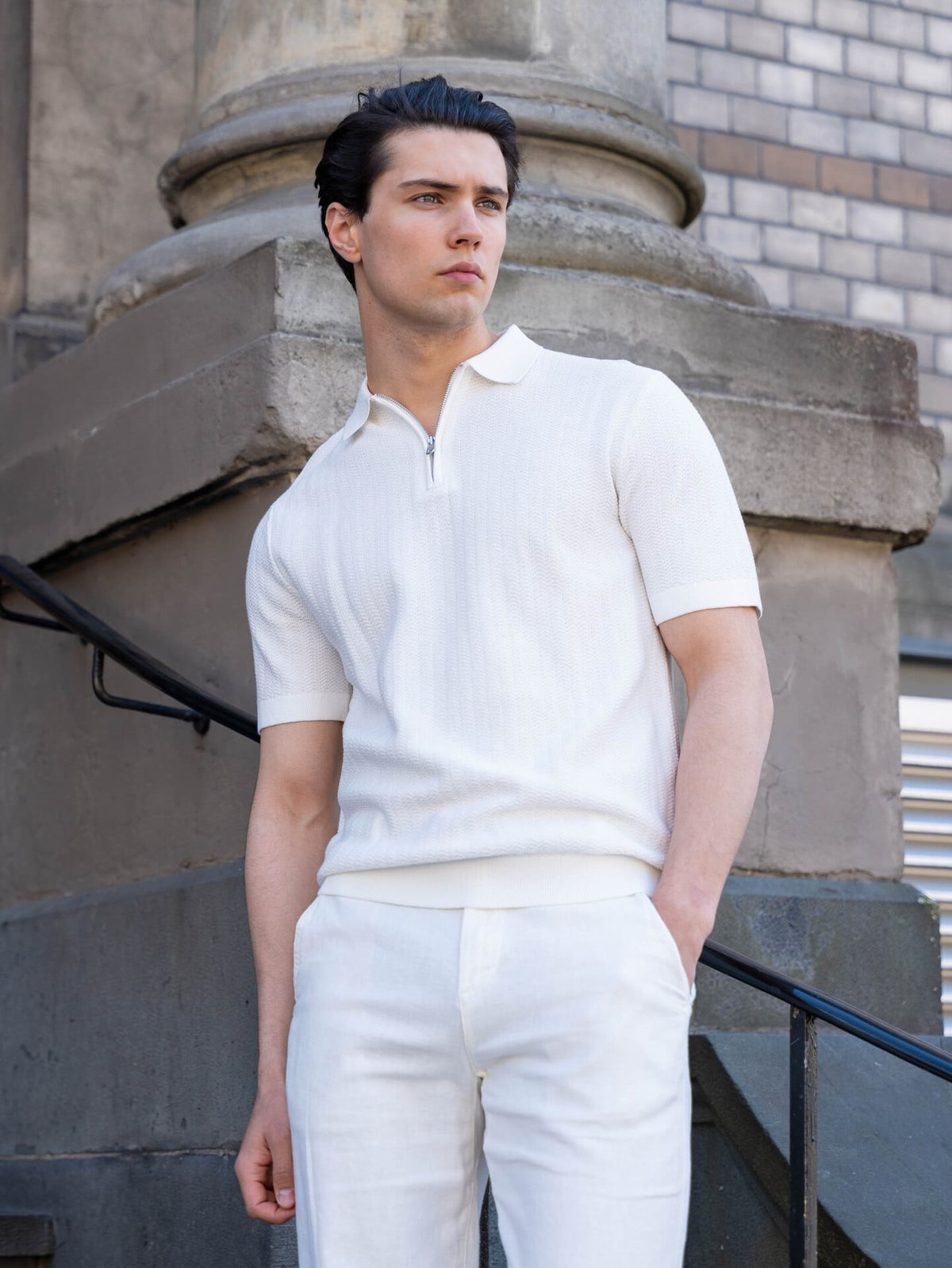 Selected Homme Cran Short Sleeve Knit Structure Zip Polo Egret