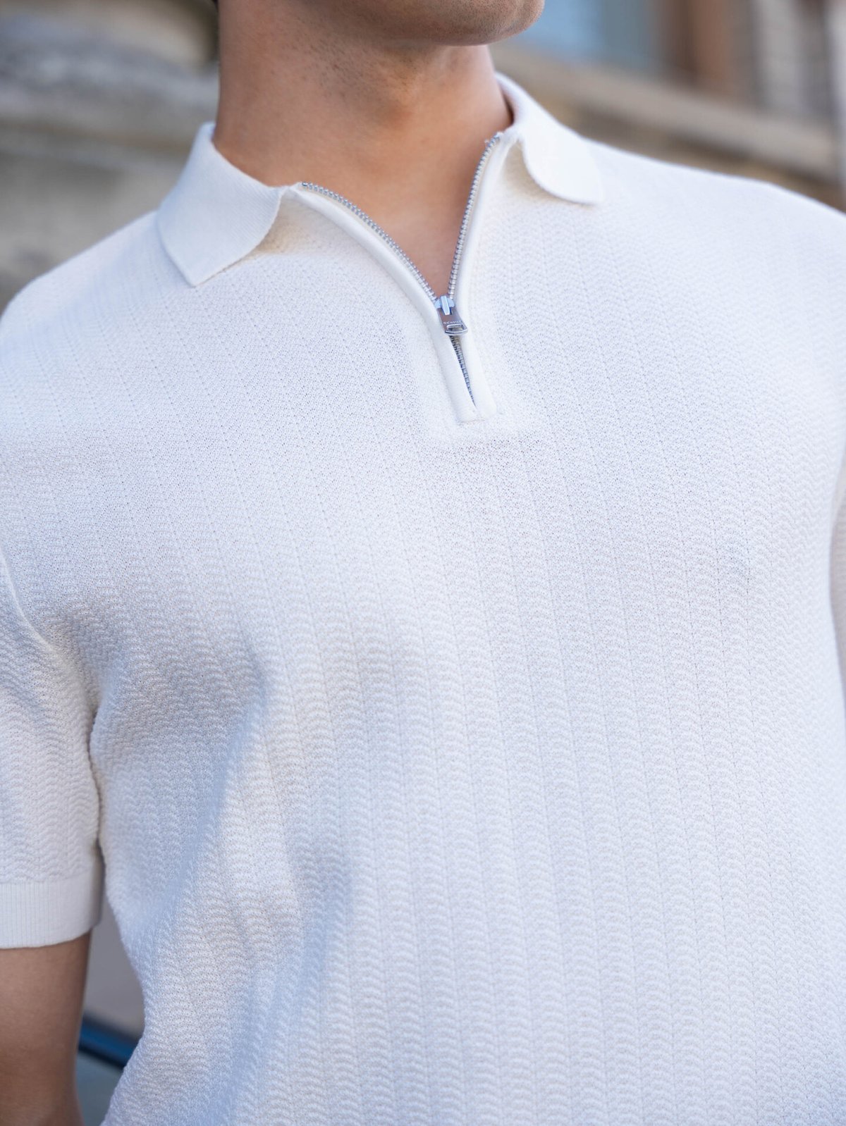 Selected Homme Cran Short Sleeve Knit Structure Zip Polo Egret