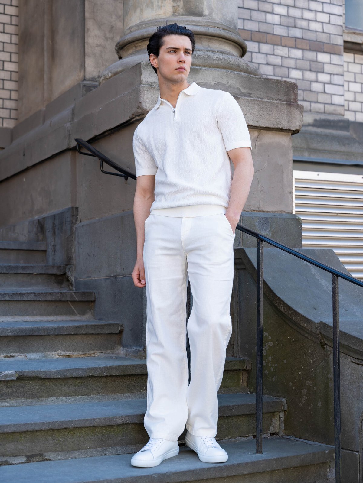 Selected Homme Cran Short Sleeve Knit Structure Zip Polo Egret