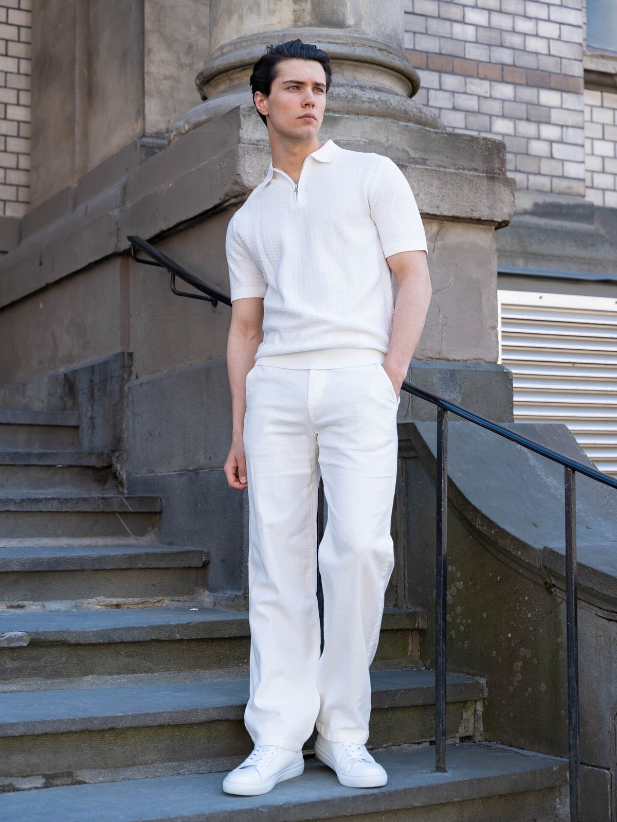 Selected Homme Cran Short Sleeve Knit Structure Zip Polo Egret
