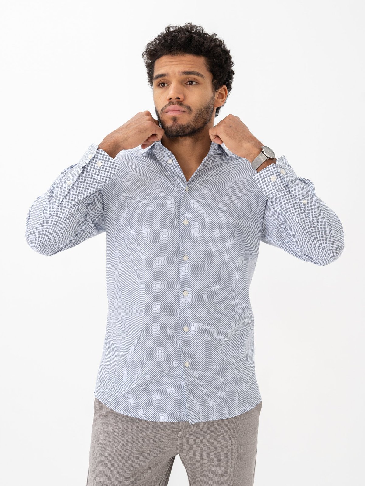 Selected Homme Slim Ethan Shirt Long Sleeve All Over Print Spread Navy Blue All Over Print