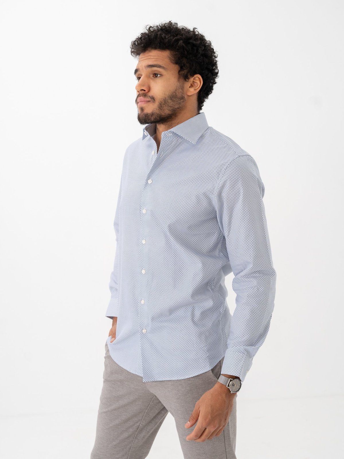 Selected Homme Slim Ethan Shirt Long Sleeve All Over Print Spread Navy Blue All Over Print