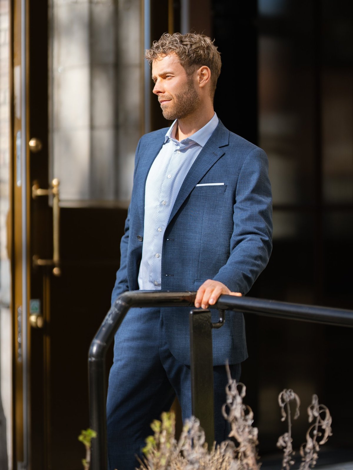 Selected Homme Slim Ethan Shirt Long Sleeve All Over Print Spread Navy Blue All Over Print