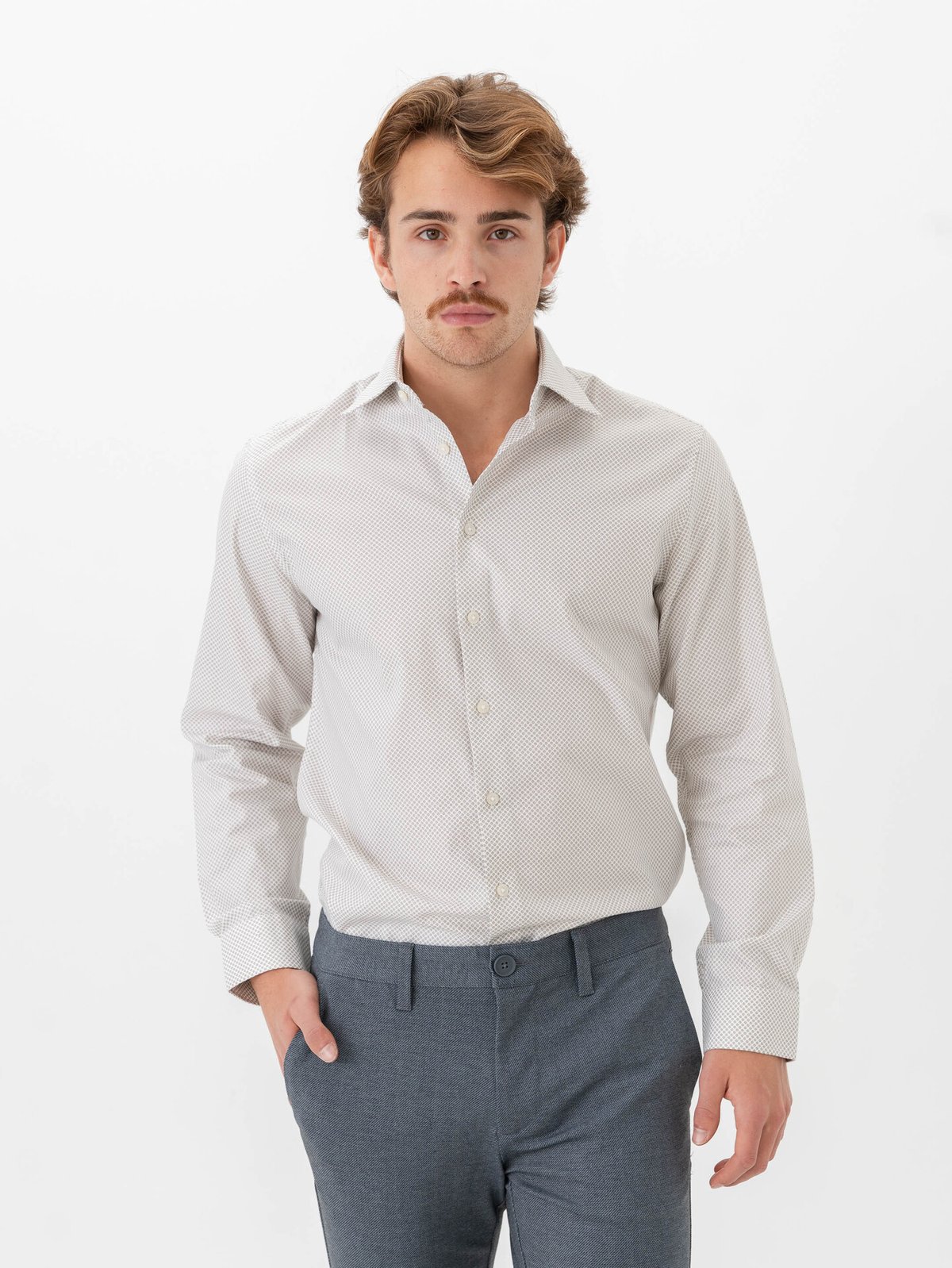 Selected Homme Slim Ethan Shirt Long Sleeve All Over Print Spread Vetiver