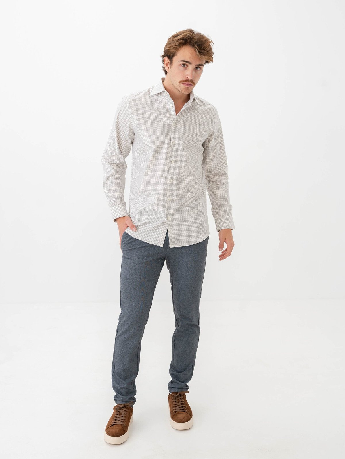 Selected Homme Slim Ethan Shirt Long Sleeve All Over Print Spread Vetiver