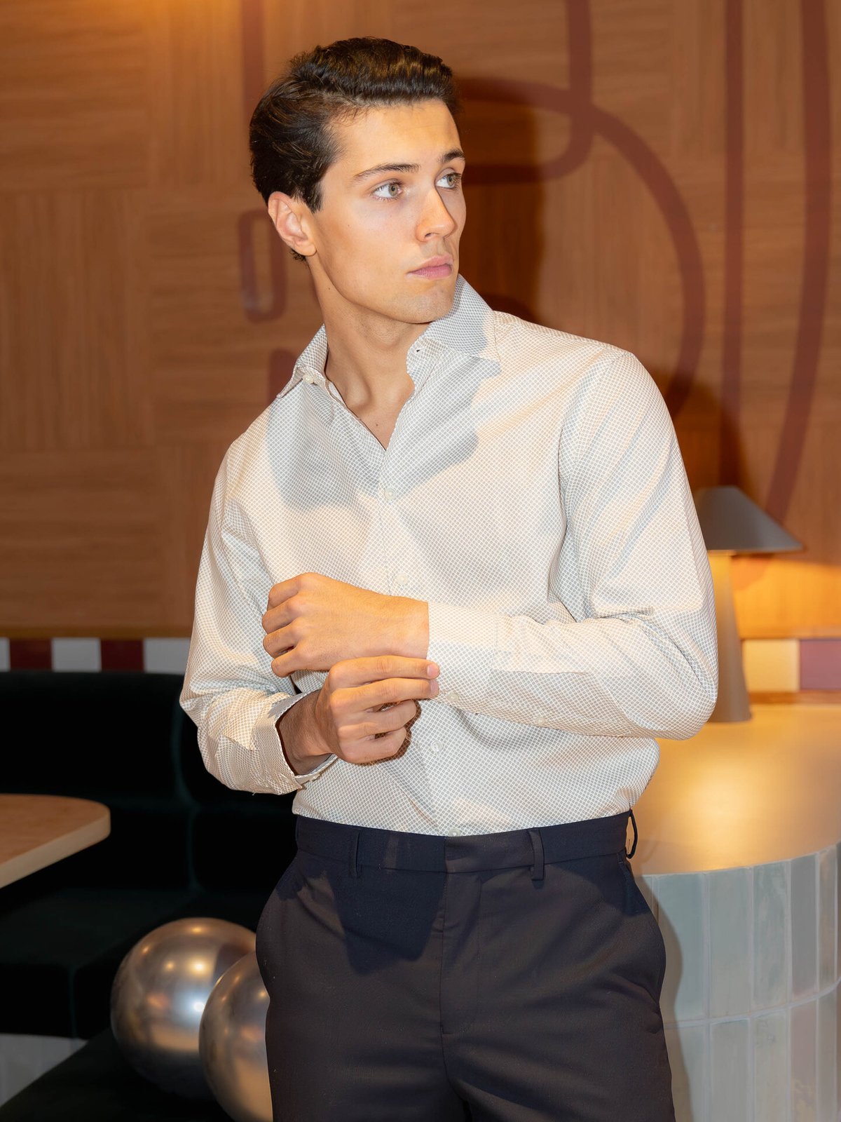 Selected Homme Slim Ethan Shirt Long Sleeve All Over Print Spread Vetiver