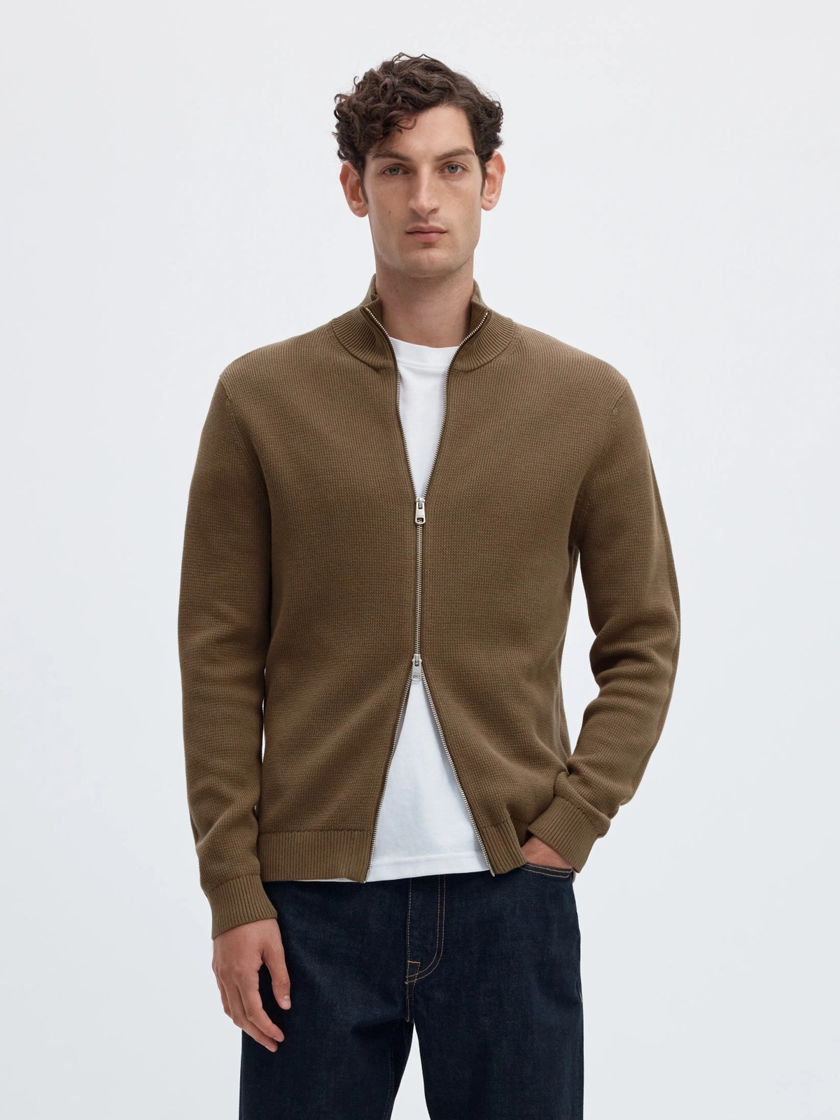 Selected Homme Dane Long Sleeve Knit Structure Full Zip Morel