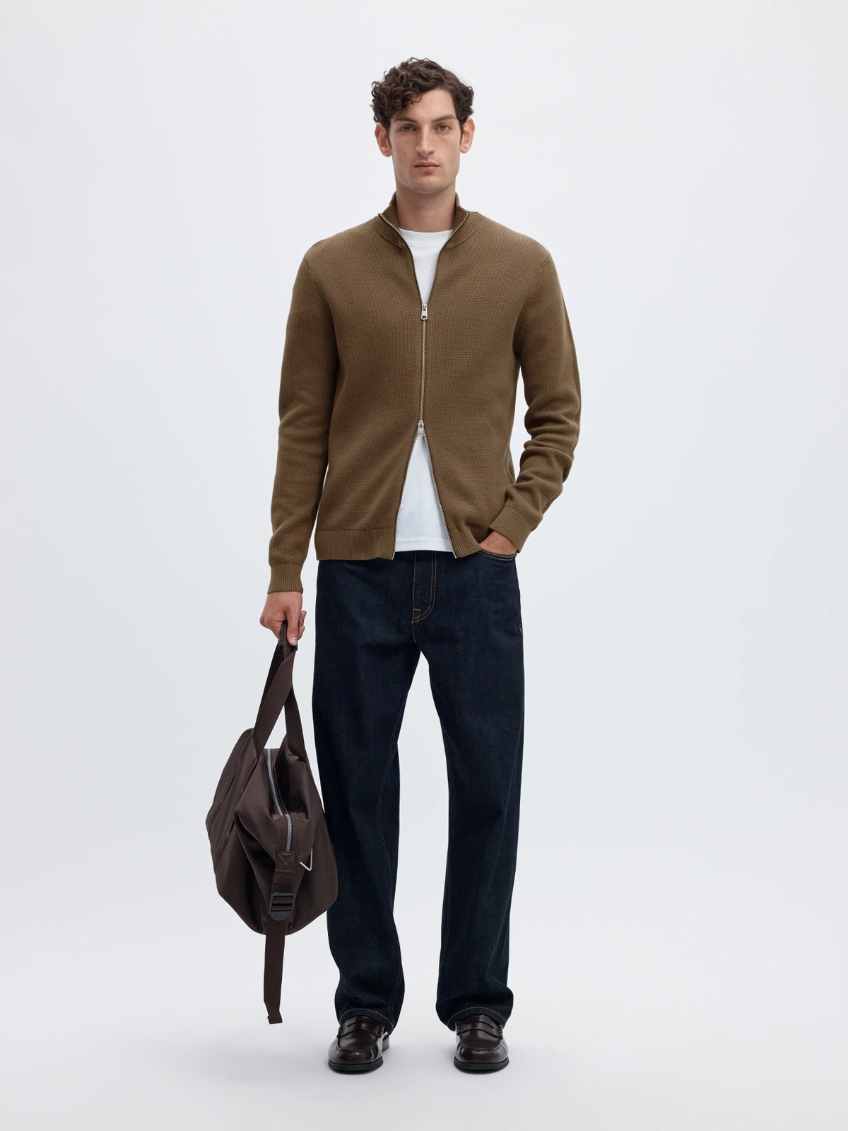 Selected Homme Dane Long Sleeve Knit Structure Full Zip Morel