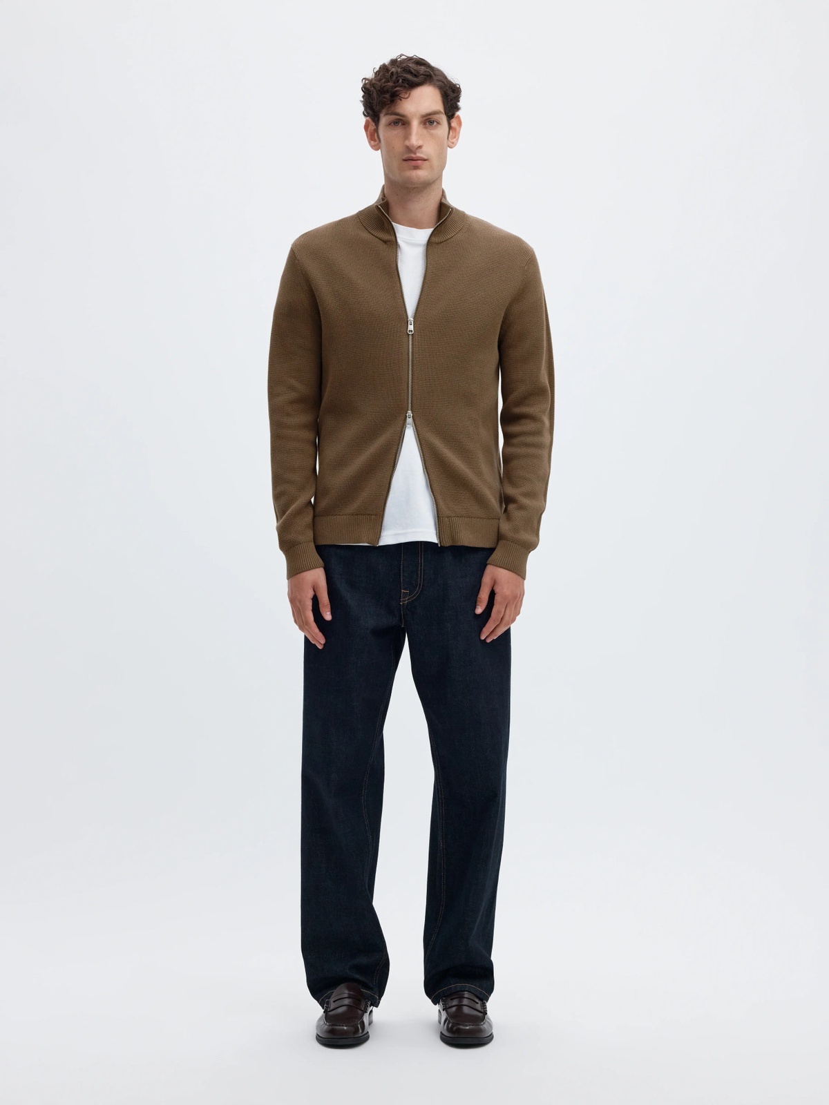 Selected Homme Dane Long Sleeve Knit Structure Full Zip Morel