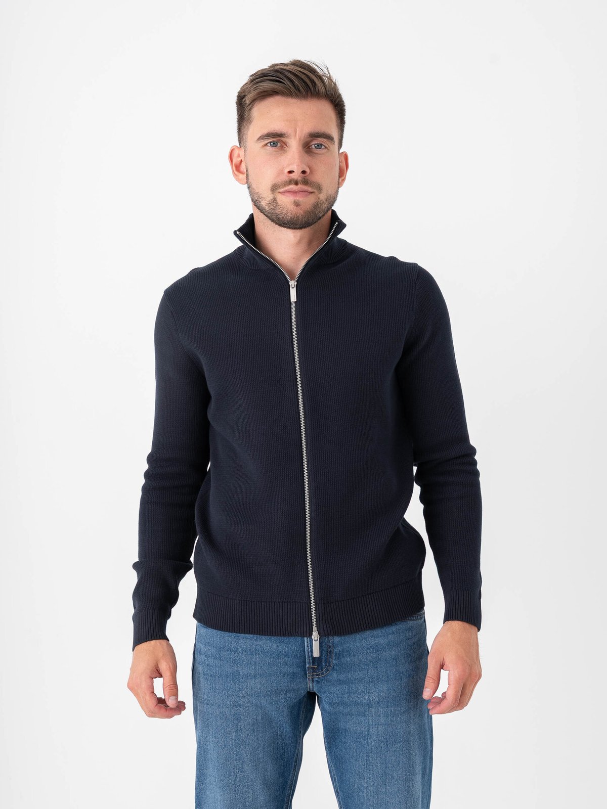 Selected Homme Dane Long Sleeve Knit Structure Full Zip Sky Captain