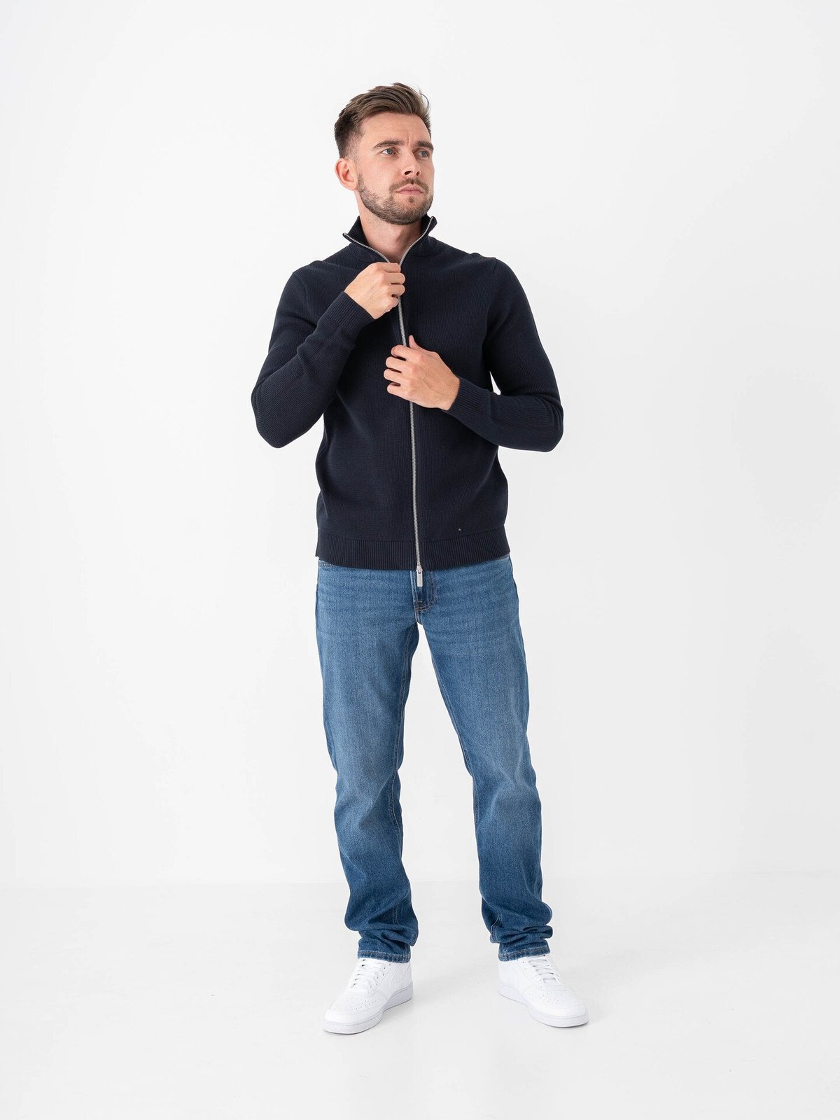 Selected Homme Dane Long Sleeve Knit Structure Full Zip Sky Captain