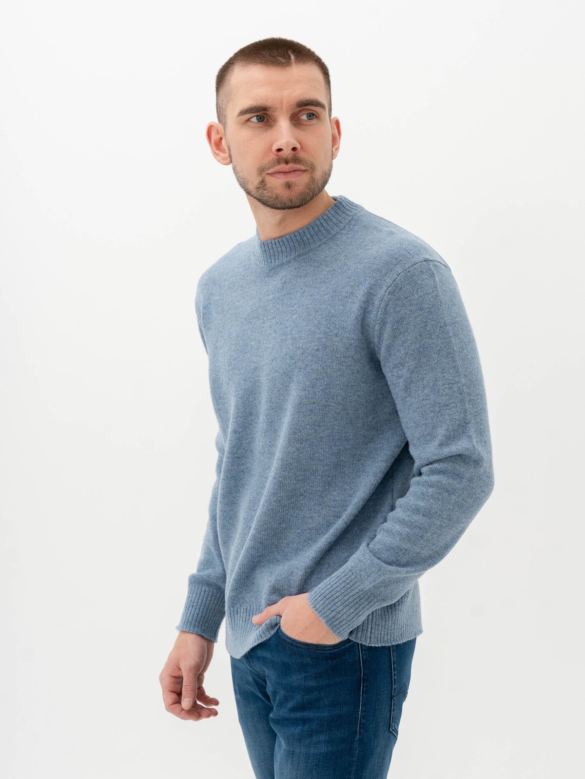 Selected Homme Reuben Long Sleeve Knit Relaxed Crew Neck Oceana Melange