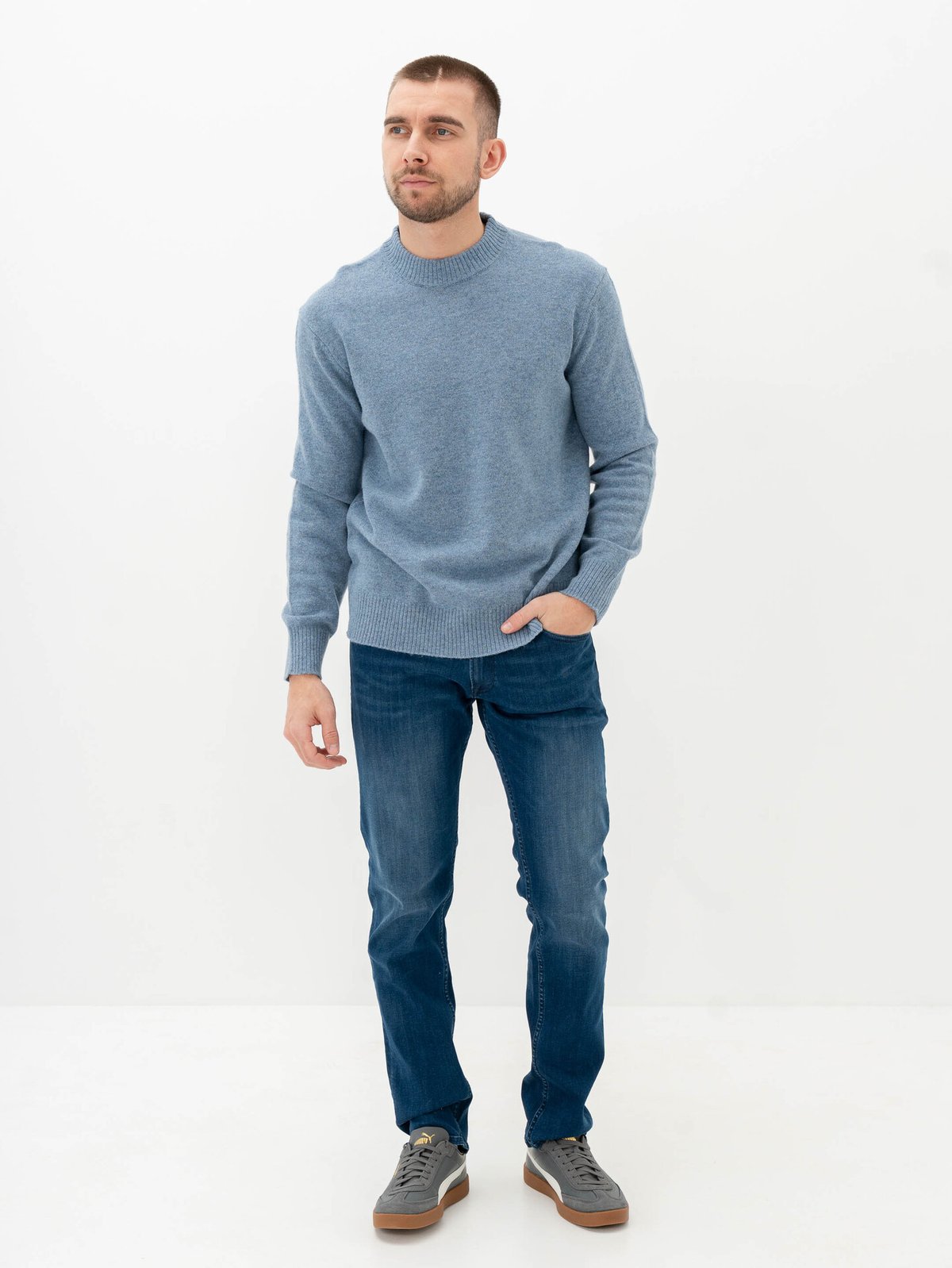 Selected Homme Reuben Long Sleeve Knit Relaxed Crew Neck Oceana Melange