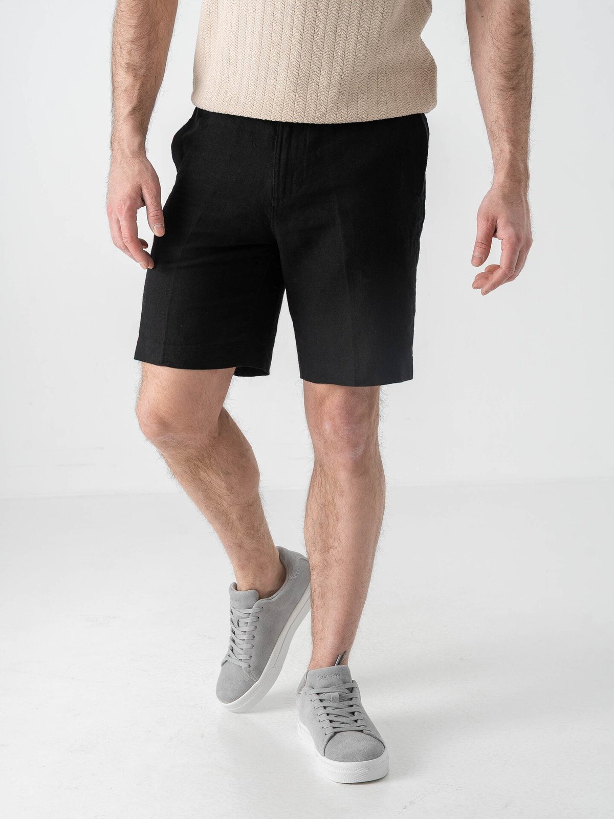 Selected Homme Regular Leroy Linen Blend Shorts Black