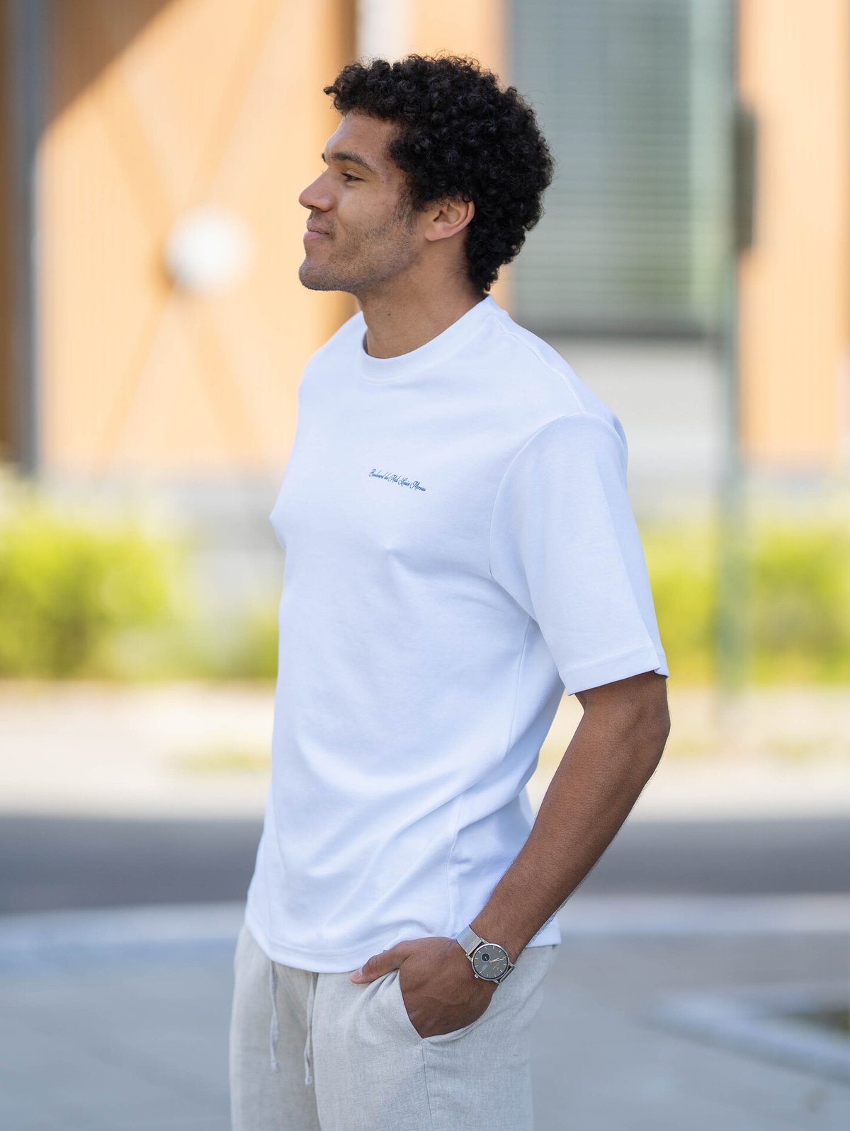 Selected Homme Loose Oscar Graphic Short Sleeve O-Neck Tee Bright White