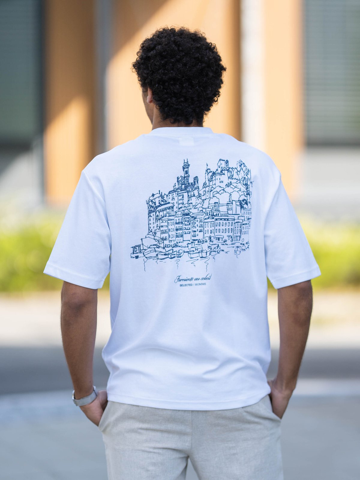 Selected Homme Loose Oscar Graphic Short Sleeve O-Neck Tee Bright White