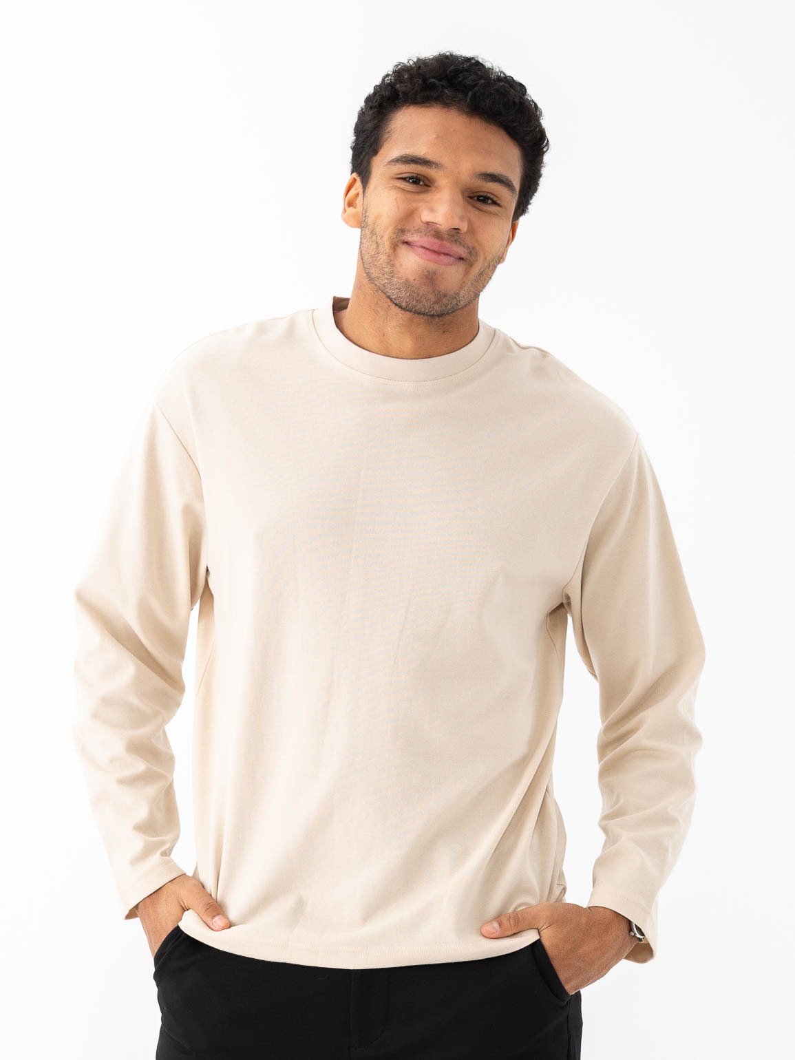 Selected Homme Loose Oscar Long Sleeve O-Neck Tee Oatmeal