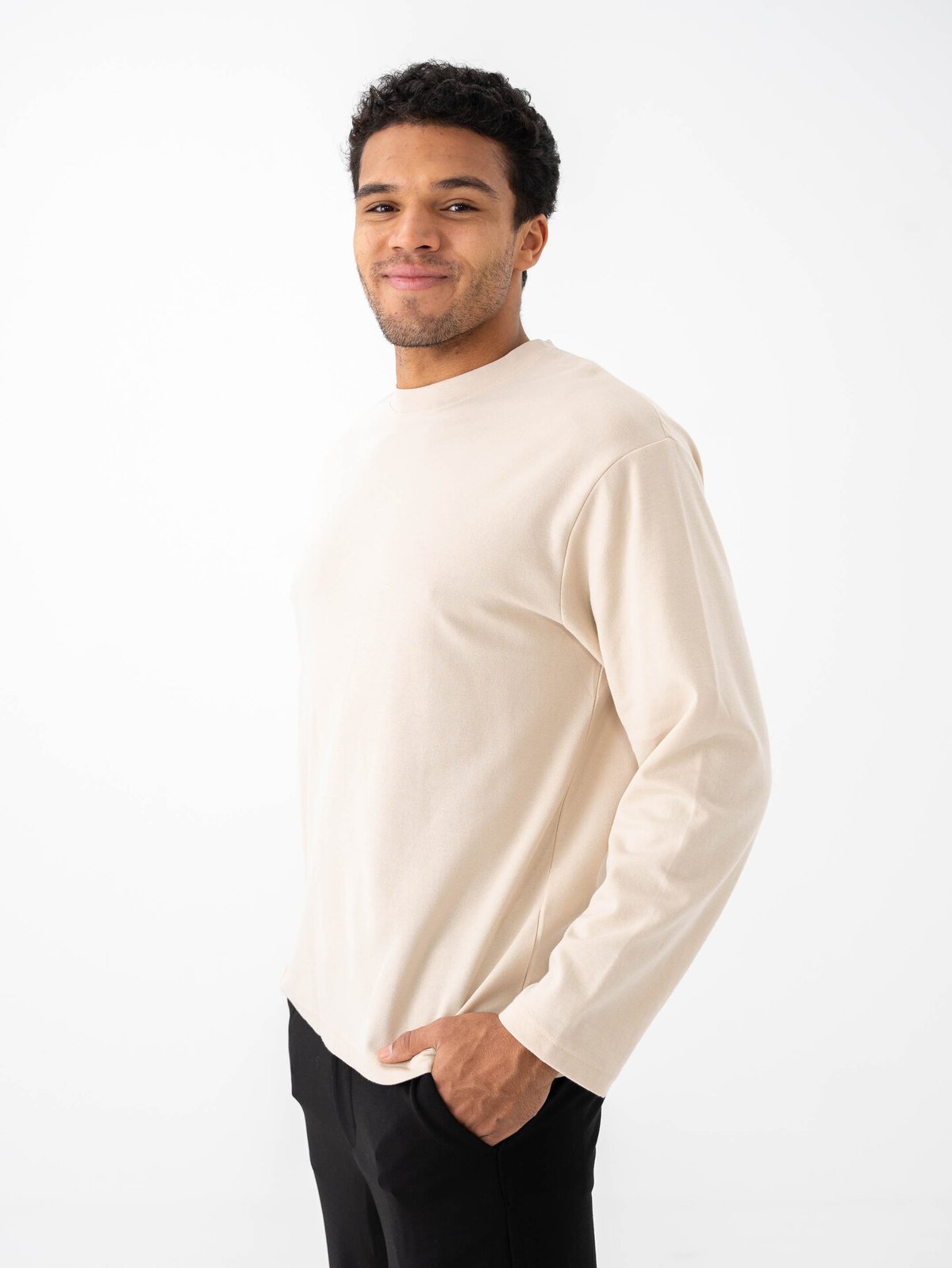 Selected Homme Loose Oscar Long Sleeve O-Neck Tee Oatmeal