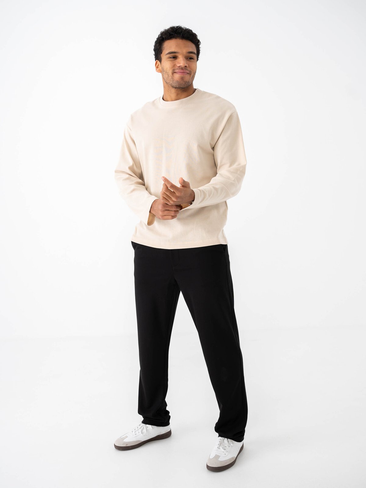 Selected Homme Loose Oscar Long Sleeve O-Neck Tee Oatmeal