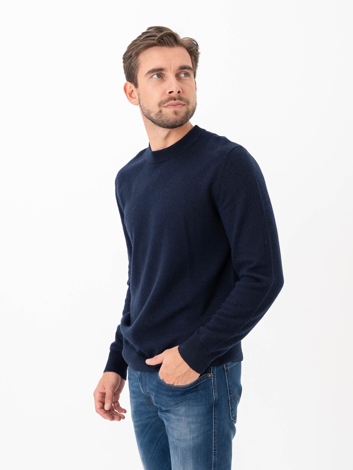 Selected Homme Tray Merino Brushed Relaxed Crew Navy Blazer