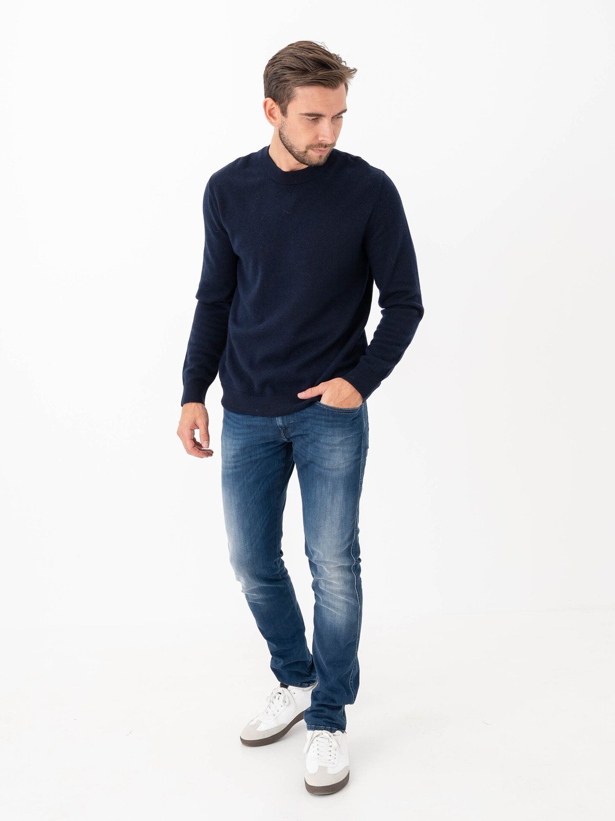 Selected Homme Tray Merino Brushed Relaxed Crew Navy Blazer