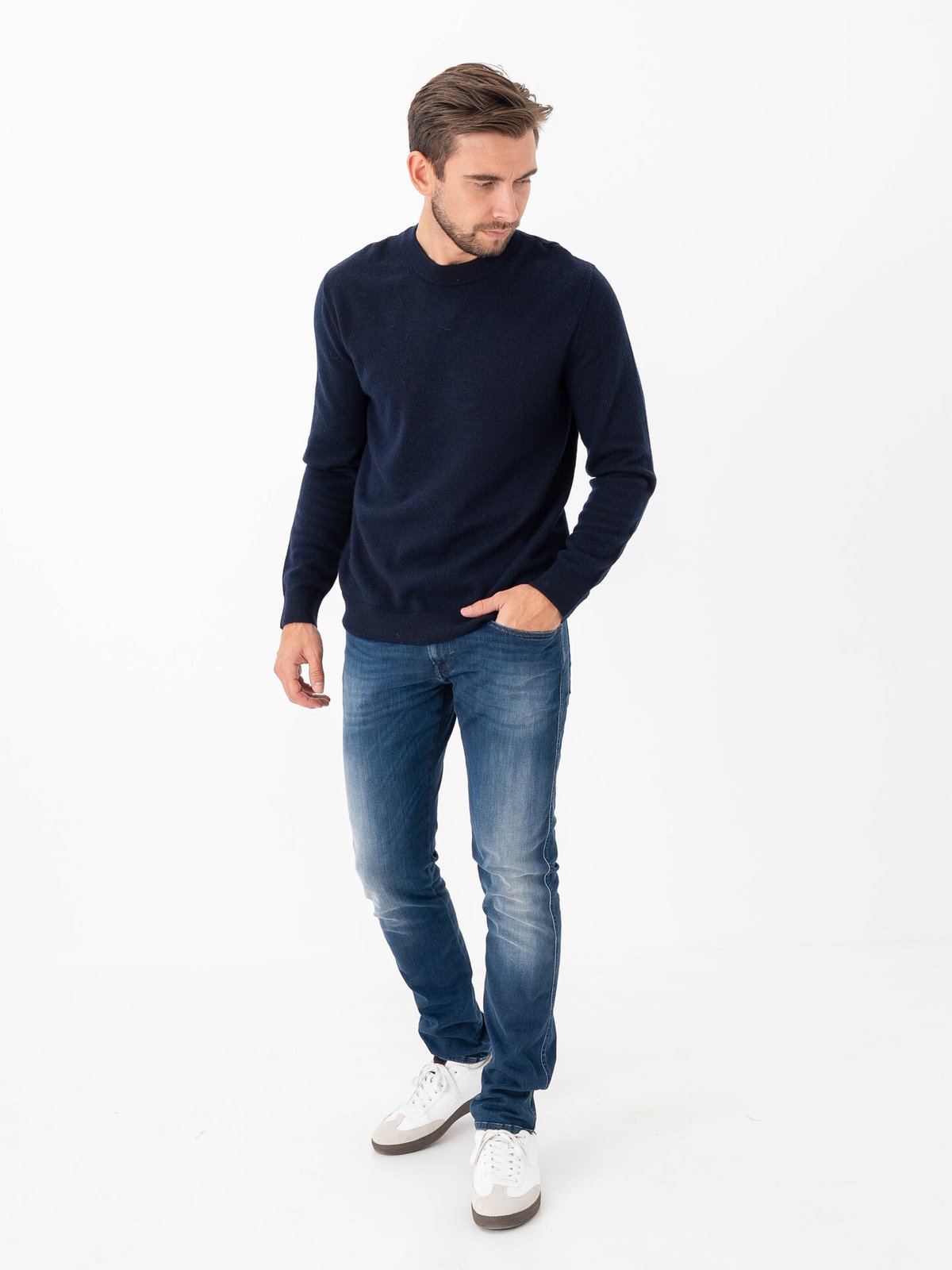 Selected Homme Tray Merino Brushed Relaxed Crew Navy Blazer