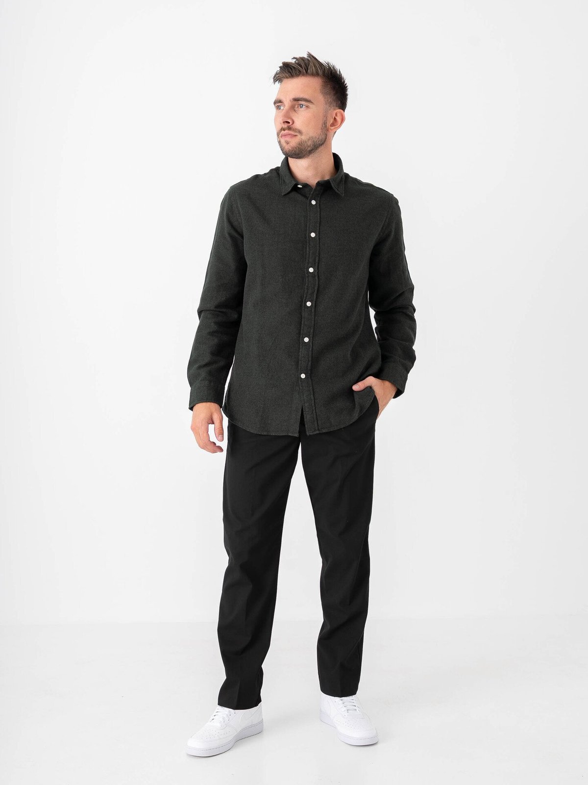 Selected Homme Regular Noah Brushed Twist Shirt Long Sleeve Forest Night Twisted